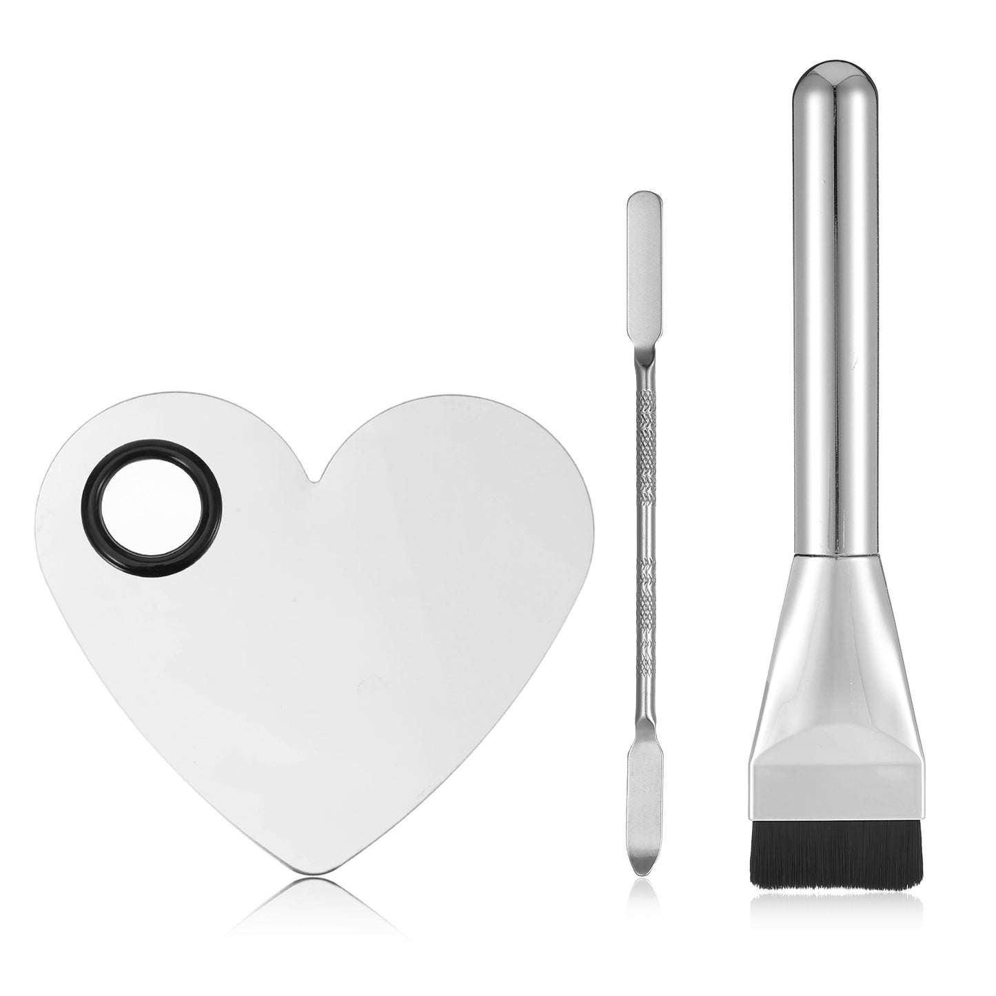 Ouligay 3 Pcs Makeup Mixing Palette, Heart Makeup Palette Tray, Foundation Brush, Foundation Spatula,Makeup Brush Set Make Up Spatula Tool for Women Girl Korean Make up Cosmetic Spatulas Tool