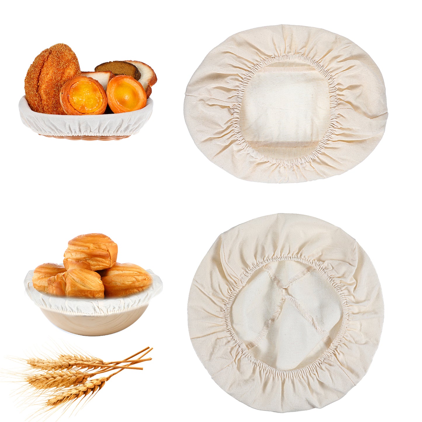 Nogeqi 2PCS Round Sourdough Covers for Proofing, Bread Proofing Cover, Reusable Bowl Covers, Banneton Liner Cloth Cover for Bakery Home Baking Supplies (25 CM Oval, 25 CM Round)