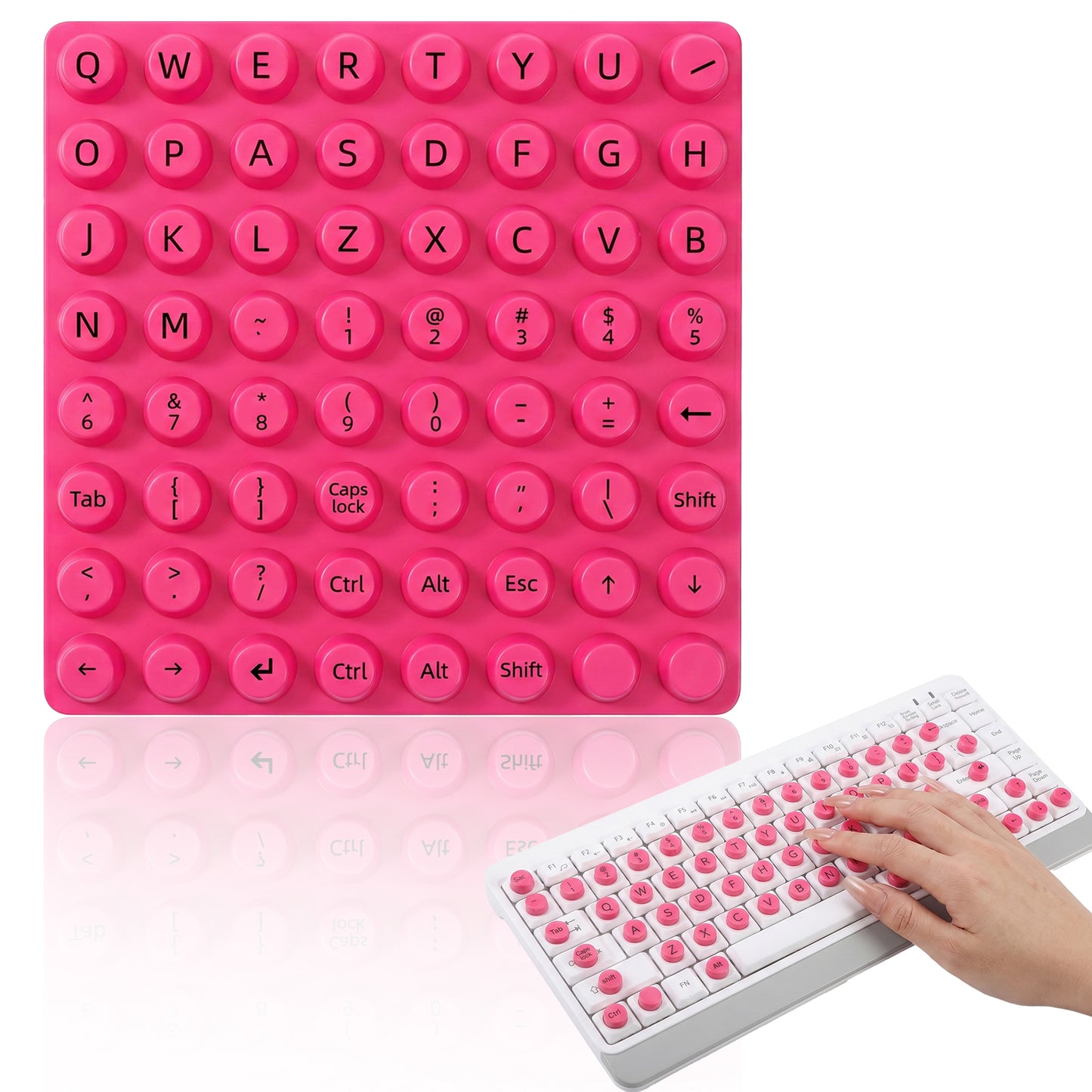 64PCS Raised Keyboard Stickers for Long Nails, Pink Keyboard Bubbles Covers with Letters, No-Residue Reusable Easy to Apply Nail Art Typing Keycap for Desktop External Keyboards, Calculators