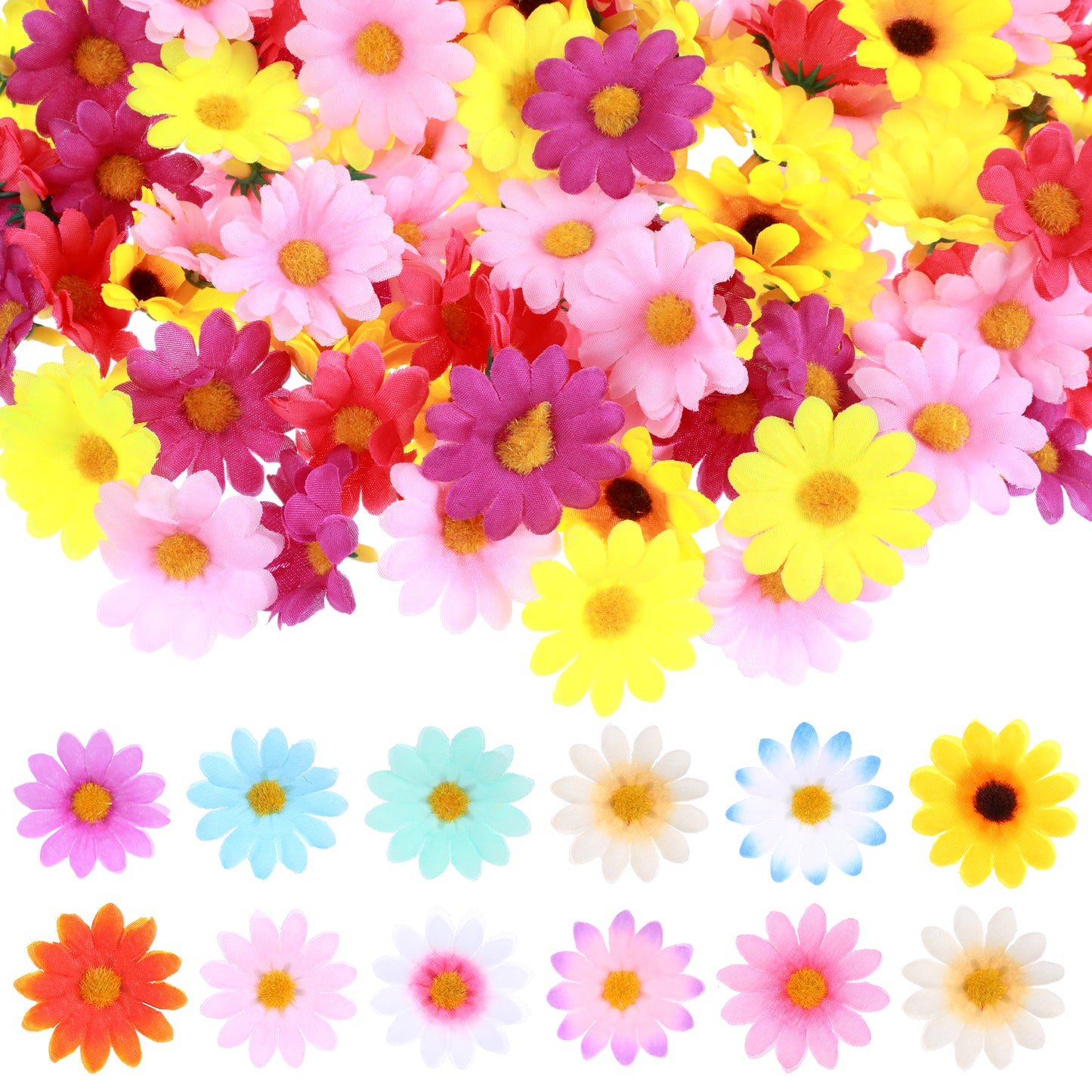 Matwsec 150 PCS Fake Flower Heads 4cm Daisy Flowers Heads Small Sunflower Artificial Flowers for Crafts Baby Shower Birthday DIY Wedding Party Easter Home Wreath Decor
