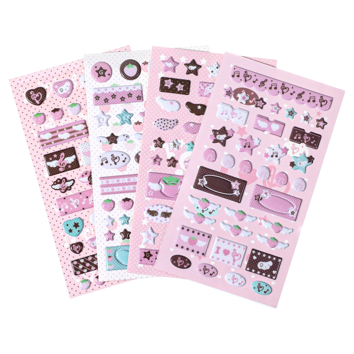 Ymapinc 4 Sheets Musical Note Strawberry Stickers - Pink