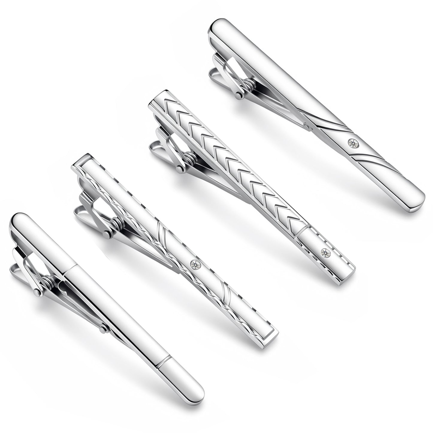 4pcs Silver Tie Clip Tie Pins for Men Classic Ties Bars for Men for Wedding Anniversary Business Fathers Day Gift