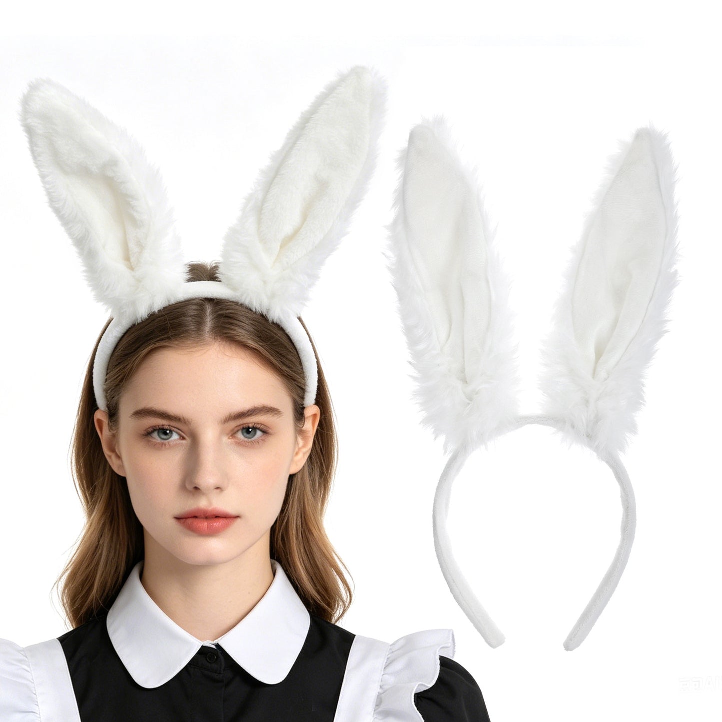 Tyqour White Bunny Ears Headband Furry Halloween Costume for Women Cosplay