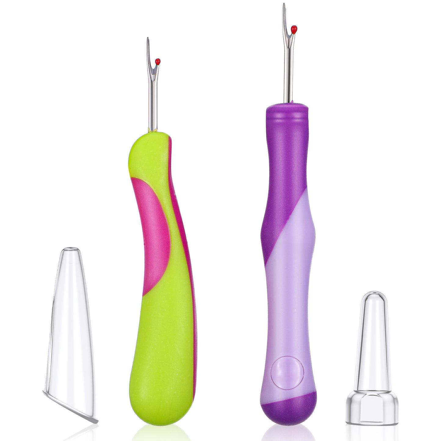 2 Pcs Seam Ripper for Sewing, Stitch Remover Tool with Safety Caps Needle and Thread Picker Tool Supplies Accessories for Embroidery Hand Sewing Crafting Cross Stitching Knitting (Purple & Green)