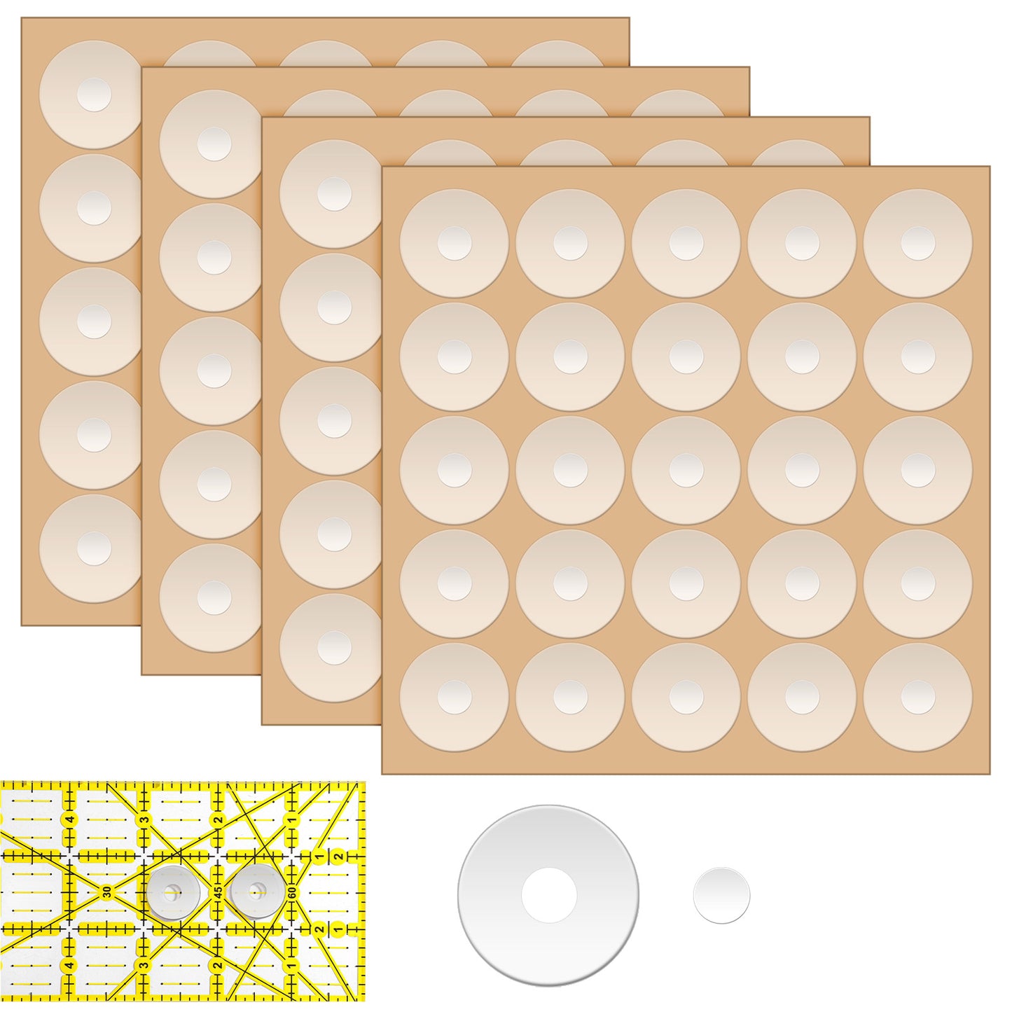 100 PCS Grip Strips for Quilting Rulers 0.75 Inches Silicone Stickers Non Slip Ruler Grips for Quilting and Sewing Adhesive Backing Rings Grips for Sewing Rulers (Transparent)