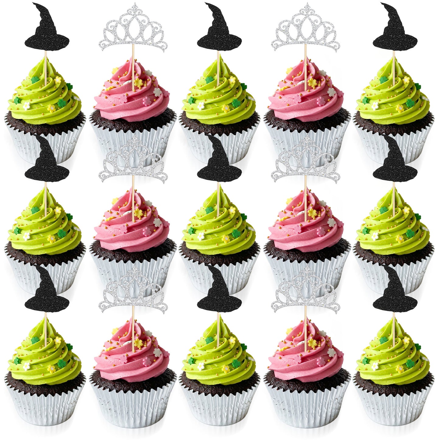 Nogeqi 48Pcs Witch Cupcake Toppers, Witch Hat Cake Toppers Halloween Party Decorations For Theme Halloween Birthday Party Supplies Crafts