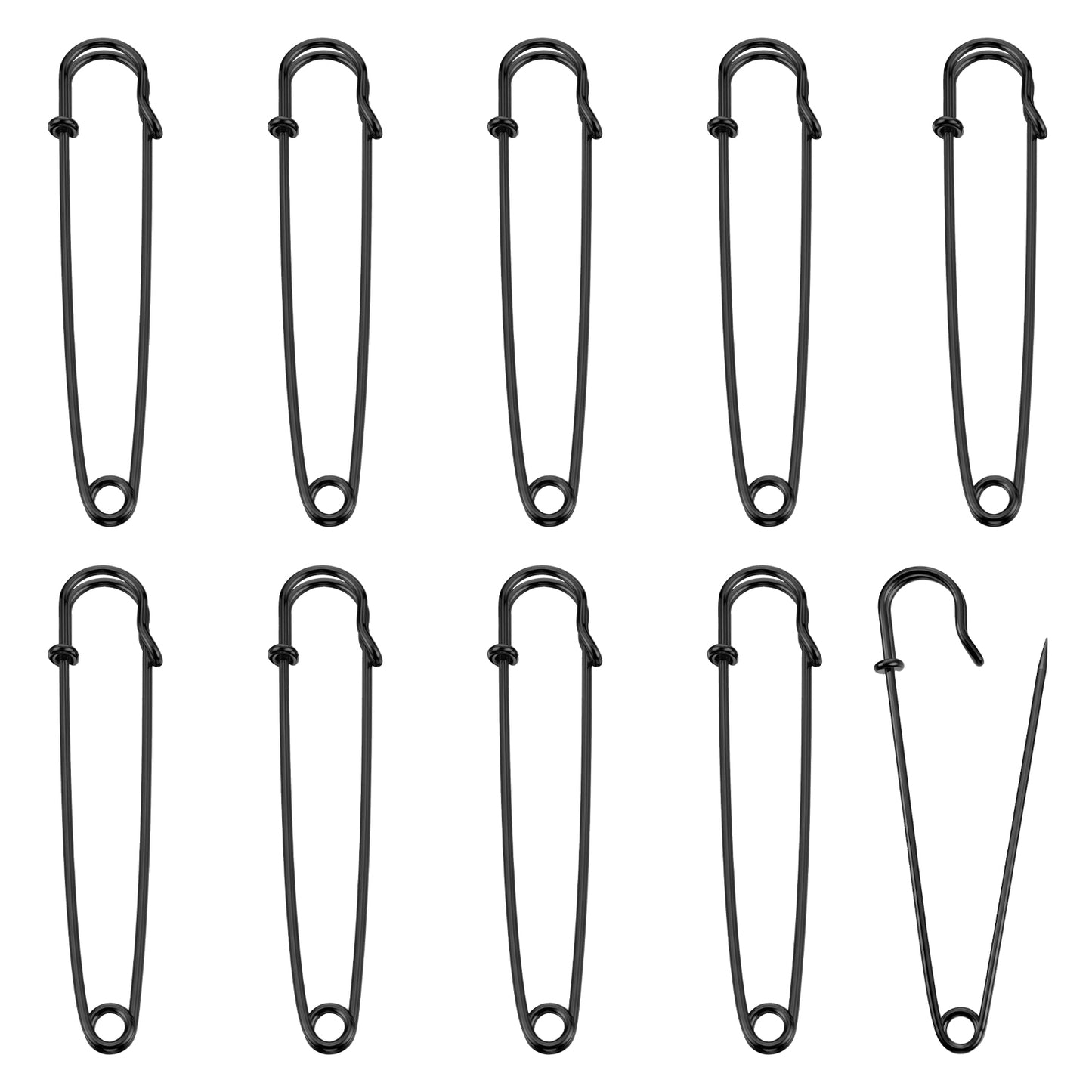 Nogeqi 10PCS 4" Large Safety Pins Heavy Duty, Extra Large Safety Pins Oversized for Laundry, Blanket, Crafts, Outdoor (Black)