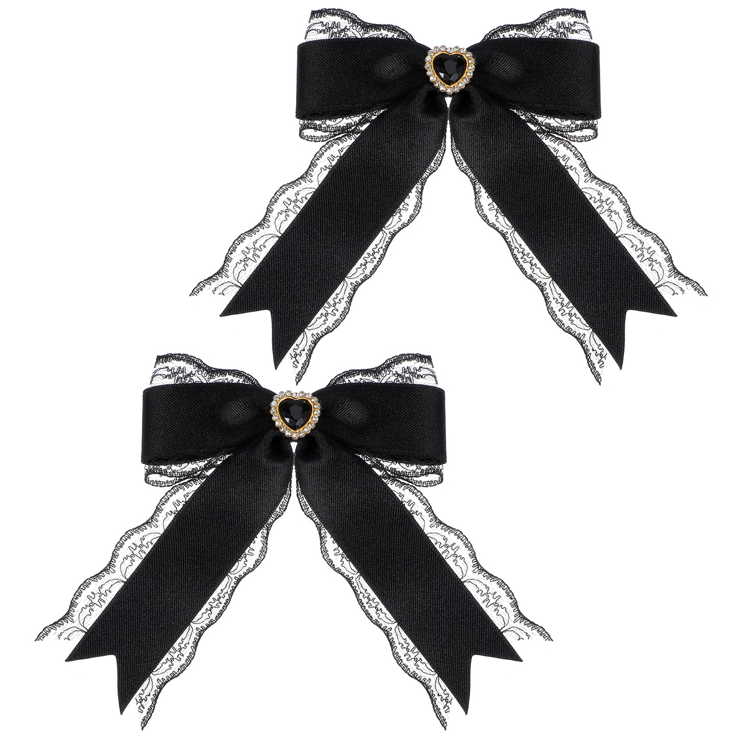 Ymapinc 2 Pcs Black Lace Bow Clips for Women Hair, Dress Decoration with Long Tail Accessories for Wedding Gift for Mother Girlfriend Christmas Graduation