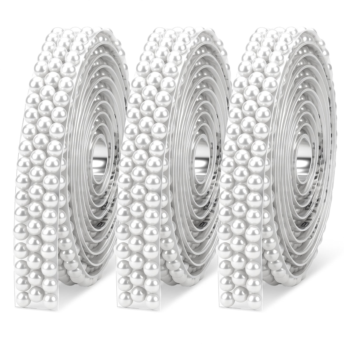 Pearl Ribbon - Mabor 3 Rolls Self Adhesive Pearl Trim, Rhinestone Crystal Strips Tape, Creamy White Pearls Wrap Stick on Decals for Wedding DIY Crafts