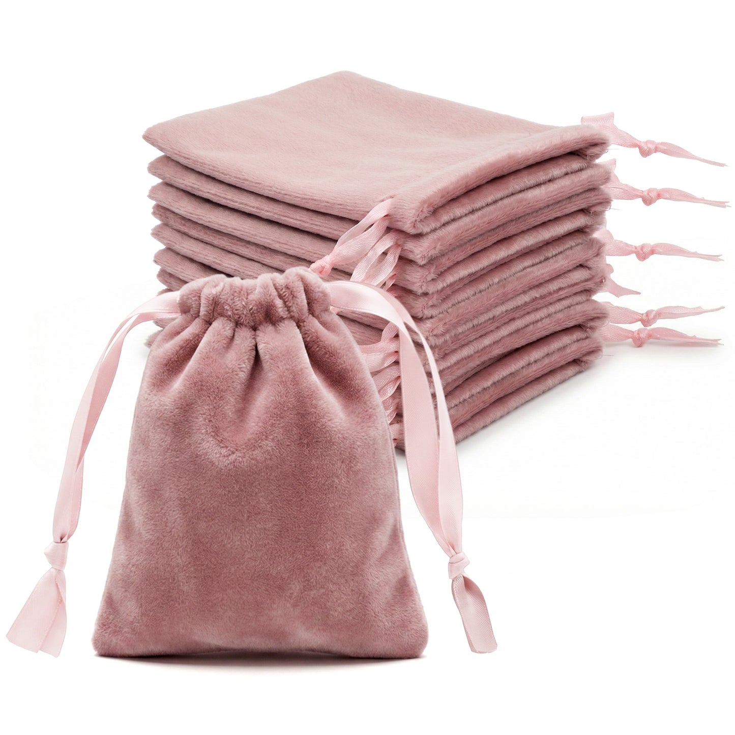 RAHHLIZS 12pcs Velvet Jewelry Pouches Small Gift Pouch with Drawstring Pink Velvet Bracelet Bags for Storage Wedding Party Christmas, 3x4 Inches