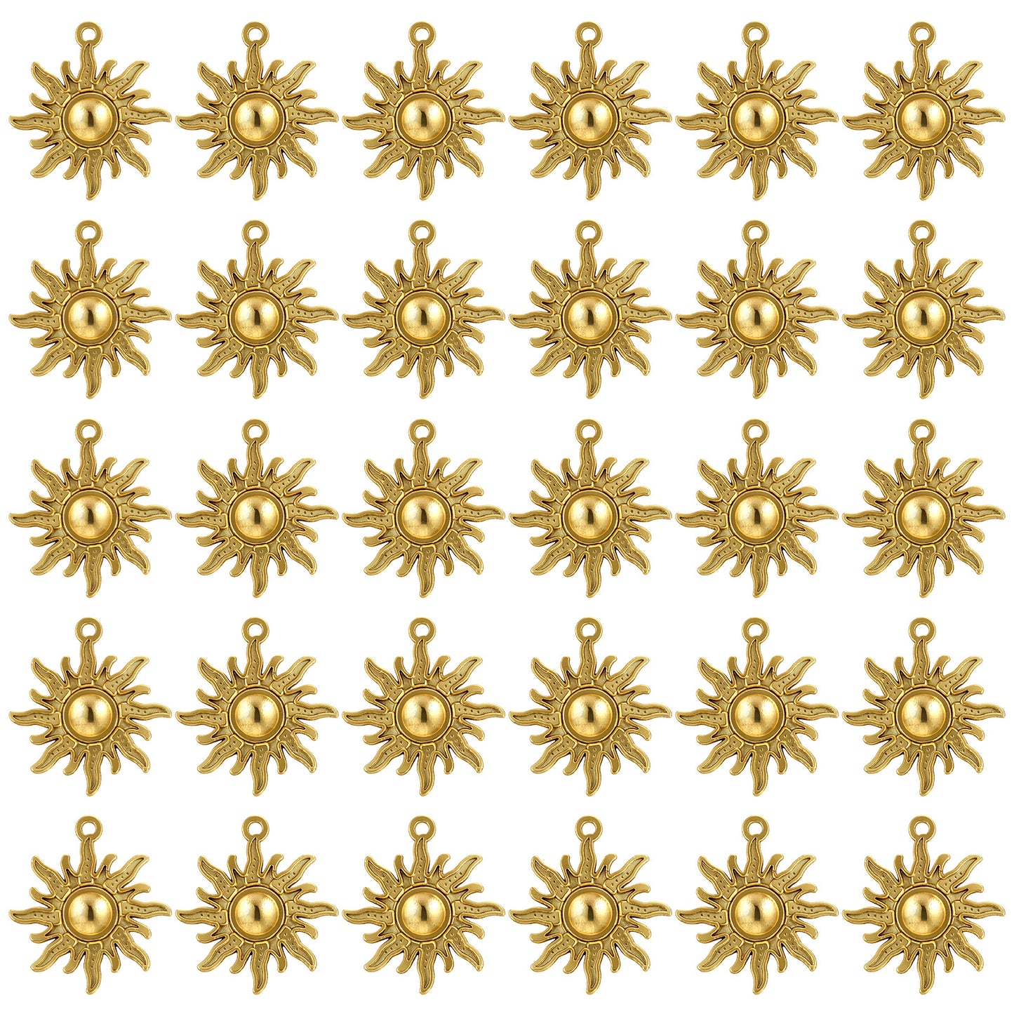 Shimmeroo 30Pcs Sun Charms for Jewelry Making, Antique Celestial Charms