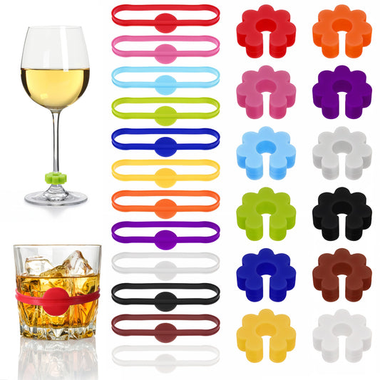 Ymapinc 24 Pcs Silicone Wine Glass Markers Charms Set of 12 - Reusable Drink Markers for Glasses,Parties, Weddings, Cocktails, Beer,Champagne,Non-Slip Drink Labels for Party (Colorful)