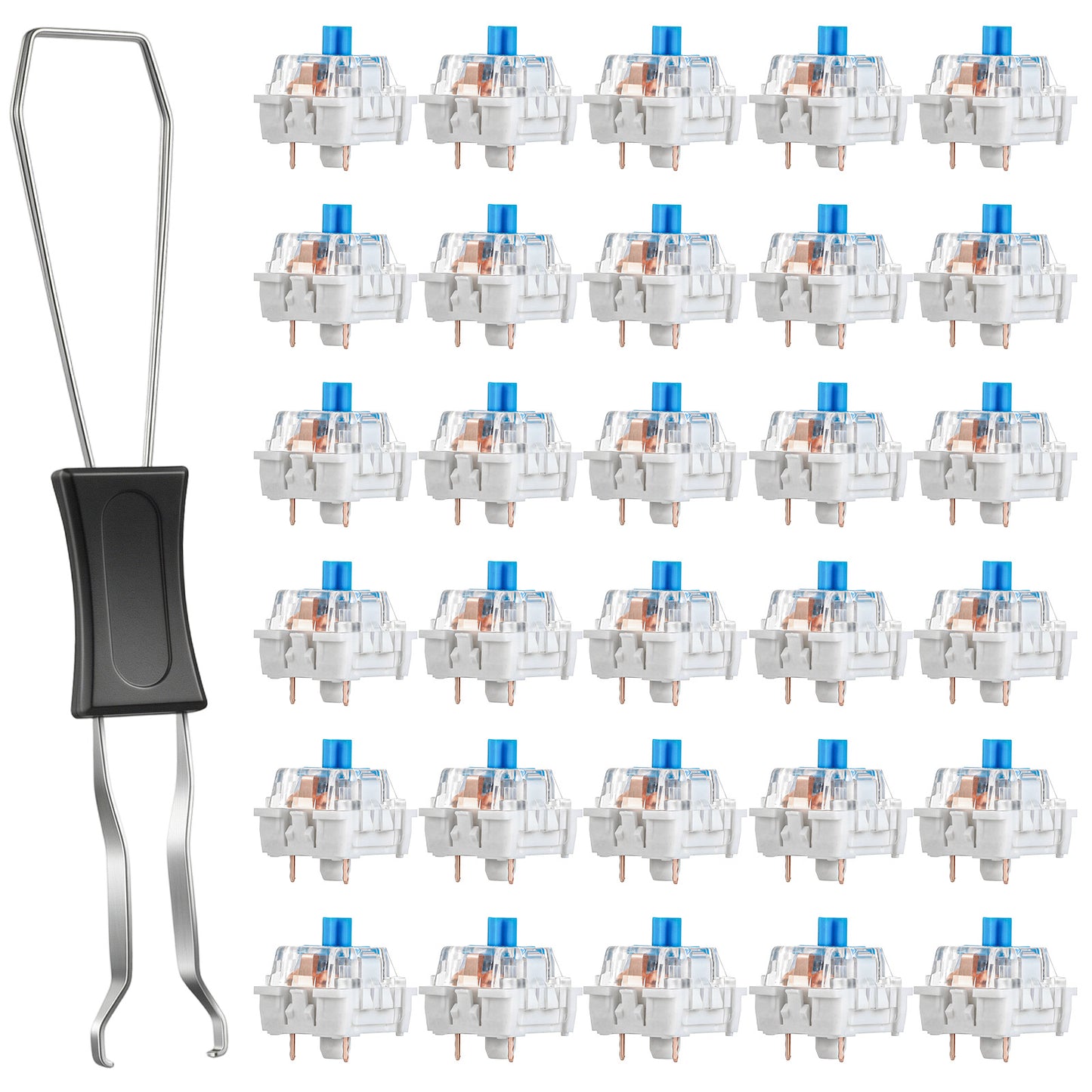 Nogeqi 30 PCS Blue Mechanical Keyboard Switches, 3 Pin Keyboard Clicker Replacement with Switch Puller, Clicky Keys Switches, Accurate Typing, Dustproof for Most Mechanical Gaming Keyboards