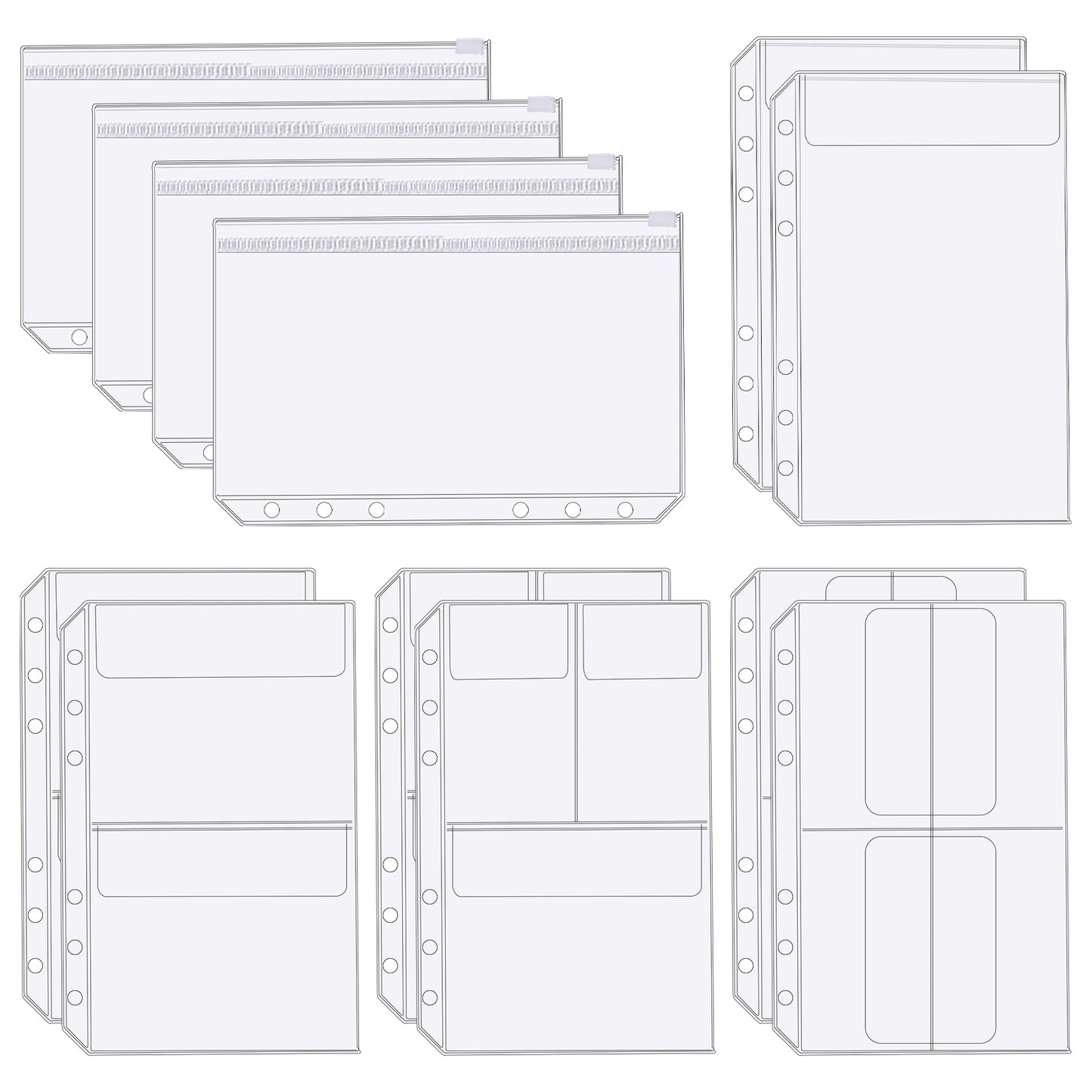 Nogeqi 12 Pcs A5 Binder Inserts,Binder Pockets,PVC Clear Zipper Folders Document,6 Holes Binder Pouch,A5 Planner Accessories for 6-Ring Notebook Binder Loose Leaf Bags