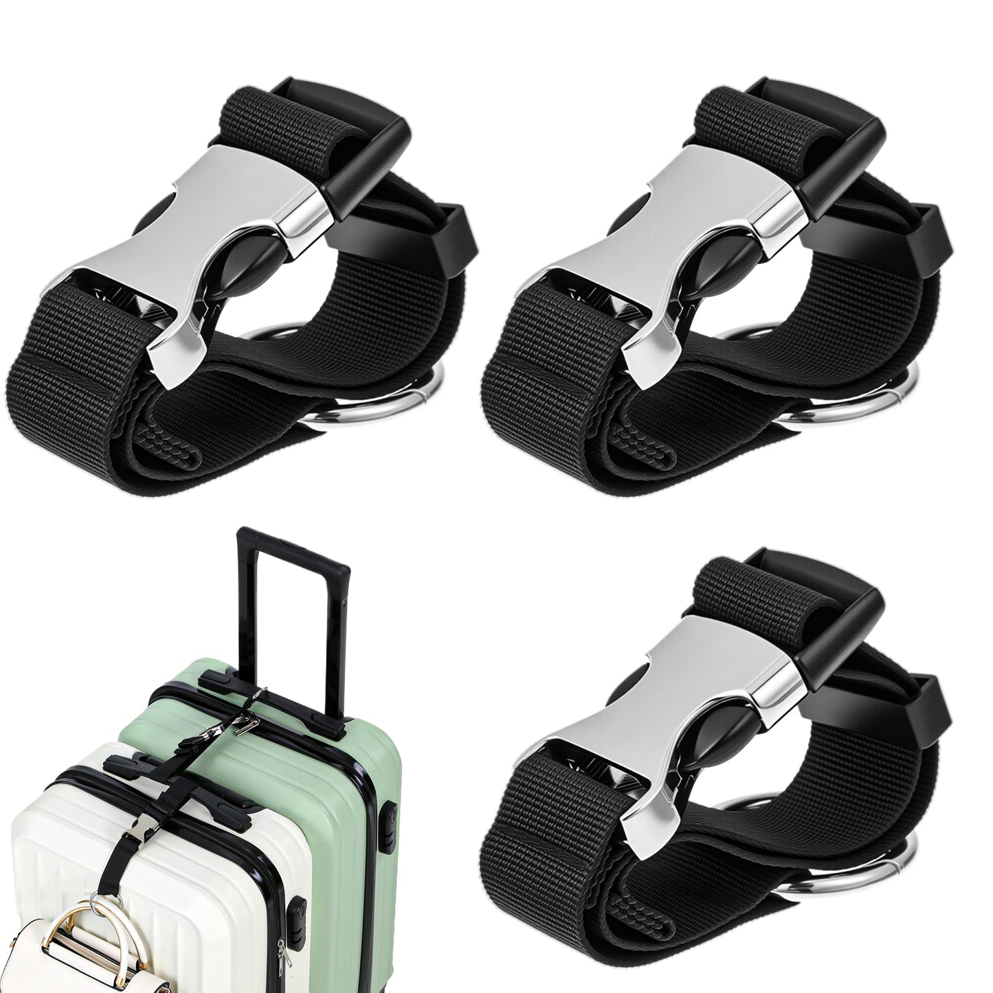 3 PCS Travel Luggage Straps, Adjustable Suitcase Belt Straps, Carrying Clips with Luggage Connector for Connecting Bags, Jackets, Scarves, Black
