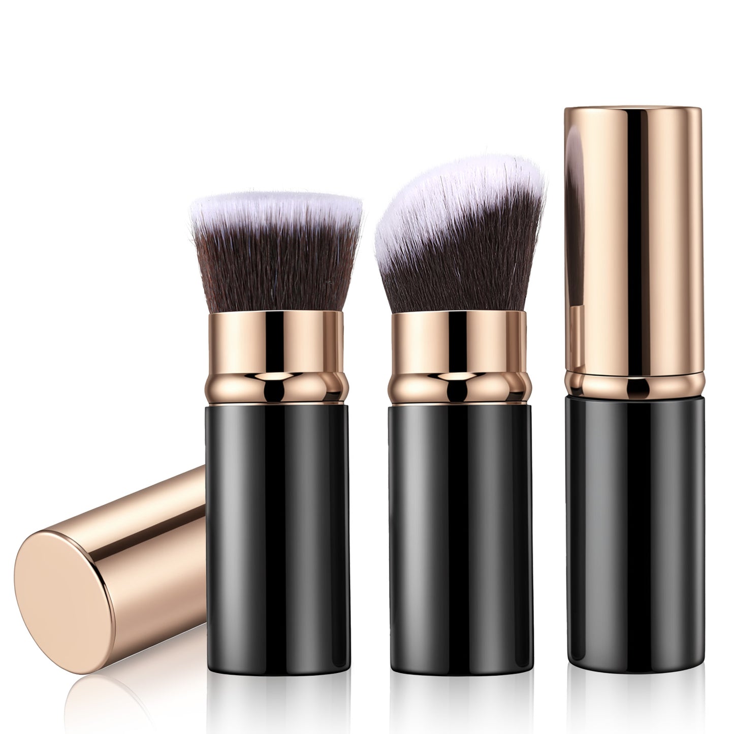 Matwsec 3 PCS Retractable Makeup Brush Kabuki Foundation Brush for Blending Powder Foundation, Blush, Liquid and Cream Face Brushes Travel Portable
