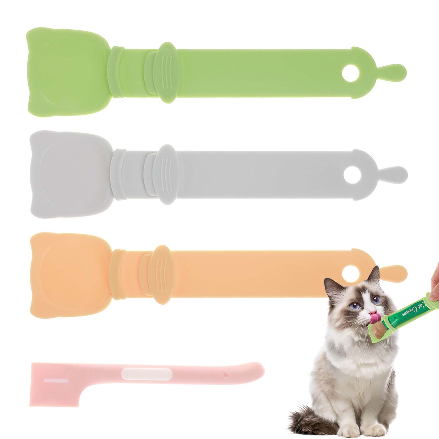 4 Pack Cat Strip Feeder And Pet Food Mixing Spoon Cat Food Spoon Cat Can Opener And Spoon Cat Food Spatula Paw Spoon Open Can With Spoon Silicone Pet Food Can Opener Spatula Scoop Mixing Spoons
