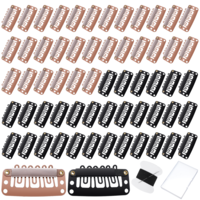 Matwsec 60 Pcs 32 mm Hair Extension Clips, 6-Teeth U-Shape Metal Silicon Snap Hair Clips for Hair Extensions, Wig Clips Accessories with DIY Needle and Thread Kit (Brown and Black)