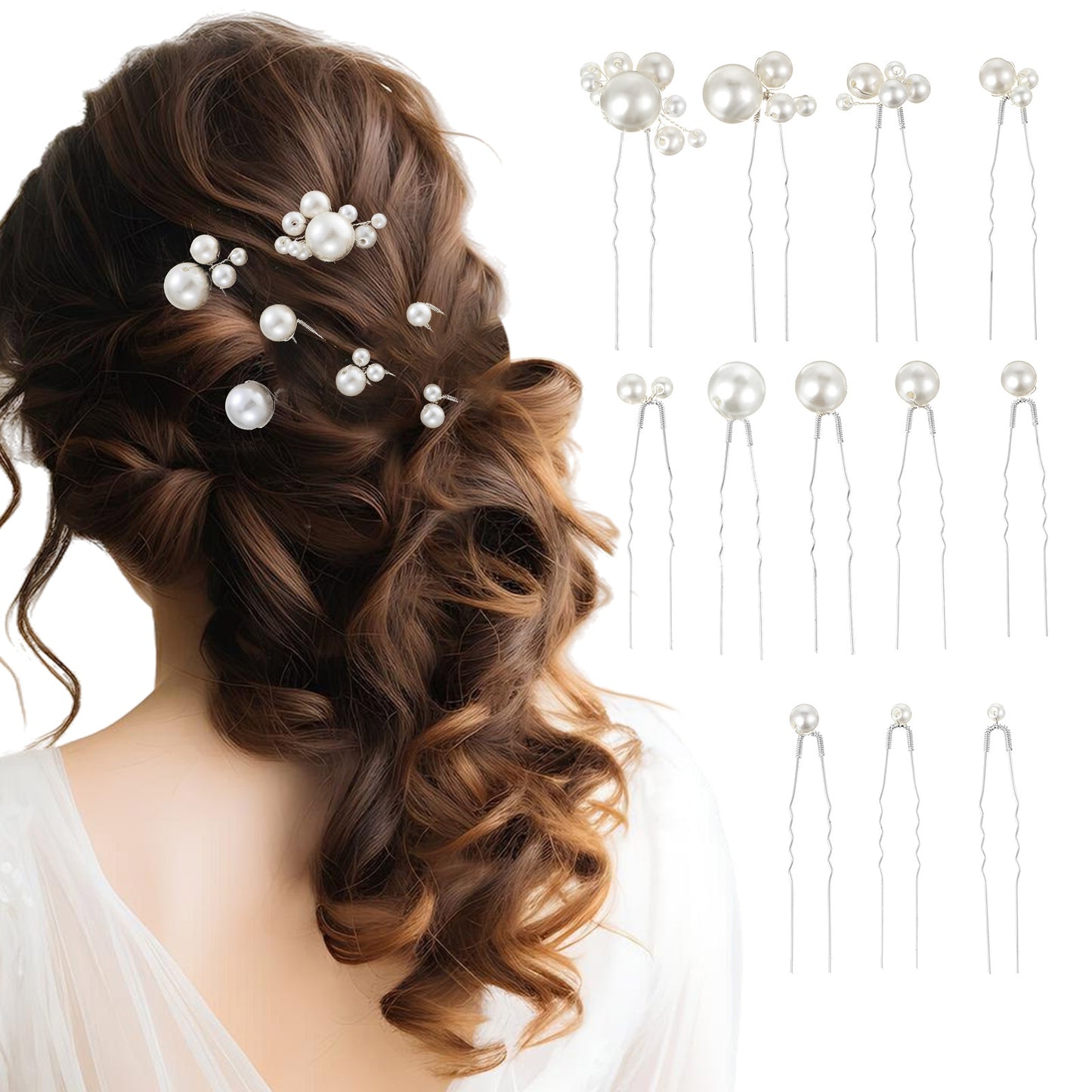 12 Pieces Bridal Pearl Hair Pins for Wedding Party, Pearl Bobby Pins for Women's Hair, Wedding Hairstyles Accessories for Brides Bridesmaid Girls Various Sizes