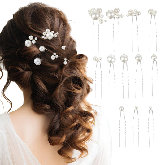 12 Pieces Bridal Pearl Hair Pins for Wedding Party, Pearl Bobby Pins for Women's Hair, Wedding Hairstyles Accessories for Brides Bridesmaid Girls Various Sizes