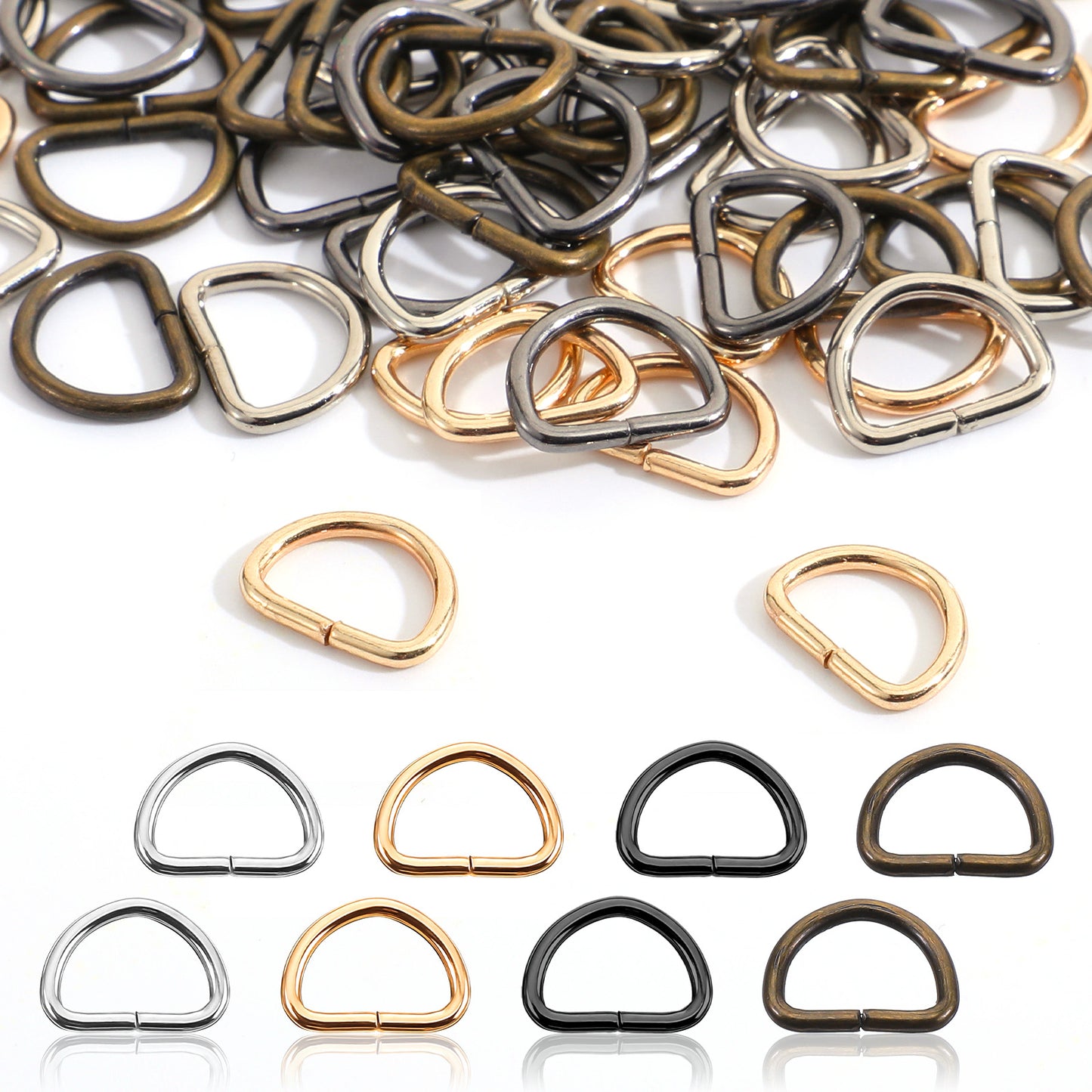 Shimmeroo 120 PCS D Rings for Purse, 3/8" Metal D Ring Sewing Hardware Buckles Accessories for Purse Bags Wallets Backpack Crafts Webbing Leather Straps Making Collars DIY Supplies