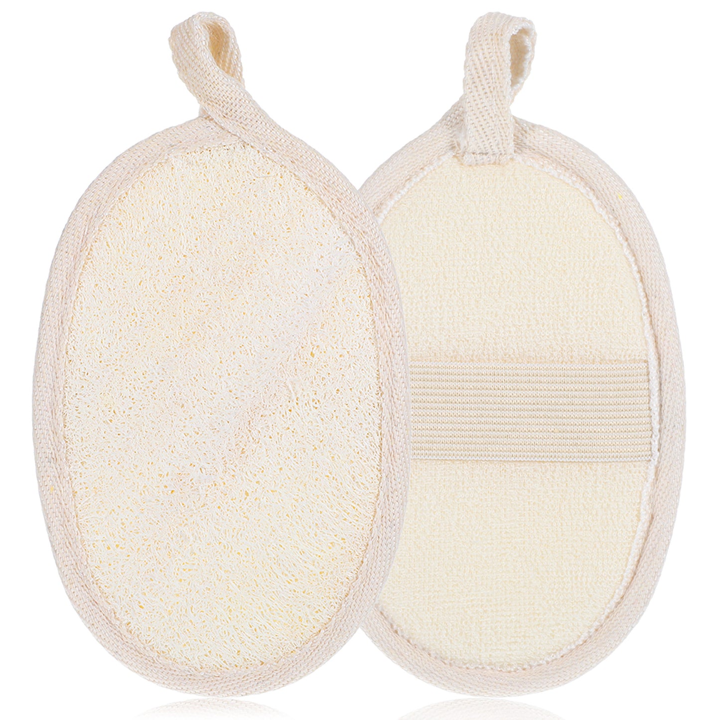 Natural Loofah Sponge, Mabor 2Pcs Reusable Exfoliating Scrubber Mitts for Face/Body/Back, Gentle Skin Care Bath Accessories
