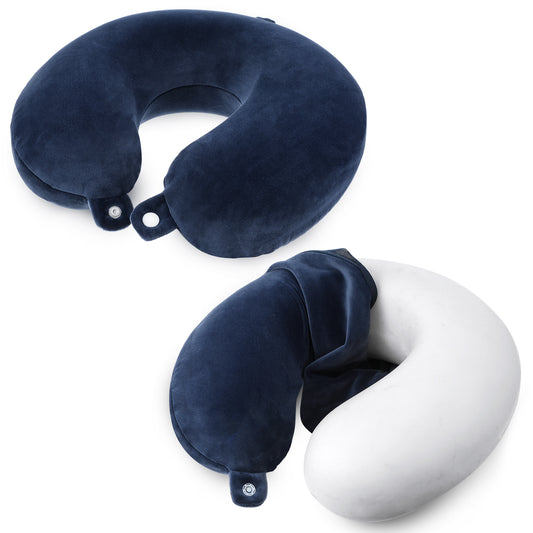 2 Packs Travel Neck Pillow Covers with Zipper Washable U Shaped Neck Pillow Case Cover Only Soft Polyester Airplane Pillows Cover Navy Blue Wome Men Universal Pillowcase Covers Polyester (No Filler)