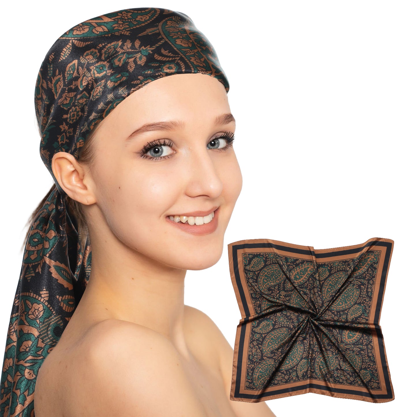 Ymapinc 35” Silk Bandanas for Women, Satin Head Scarf for Women's Cloth Hair Silk Scarf Brown Coffee Neck Scarf