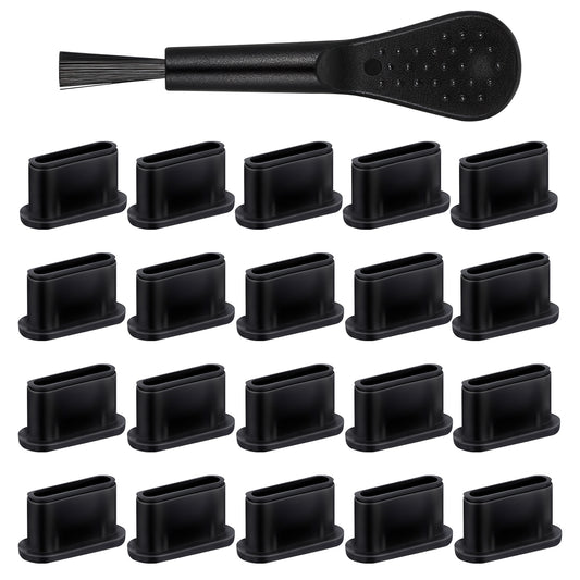 Xinjoduz 20 PCS USB C Dust Plug, Black Silicone Anti Dust Type C Port Protection Cap USB C Plug Cover with Plastic Charging Port Cleaning Brush for Most Type C Mobile Phone Tablet Accessories
