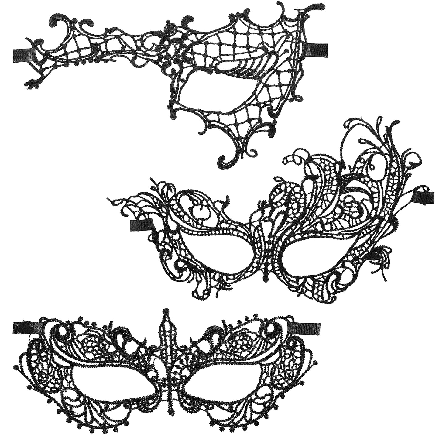 Teaaha 3 PCS Black Masquerade Mask for Women Men, Venetian Sexy Lace Eye Masks for Women Couples Besties-Prom,Balls,Mardi Gras,Halloween and Parties Costume Mask