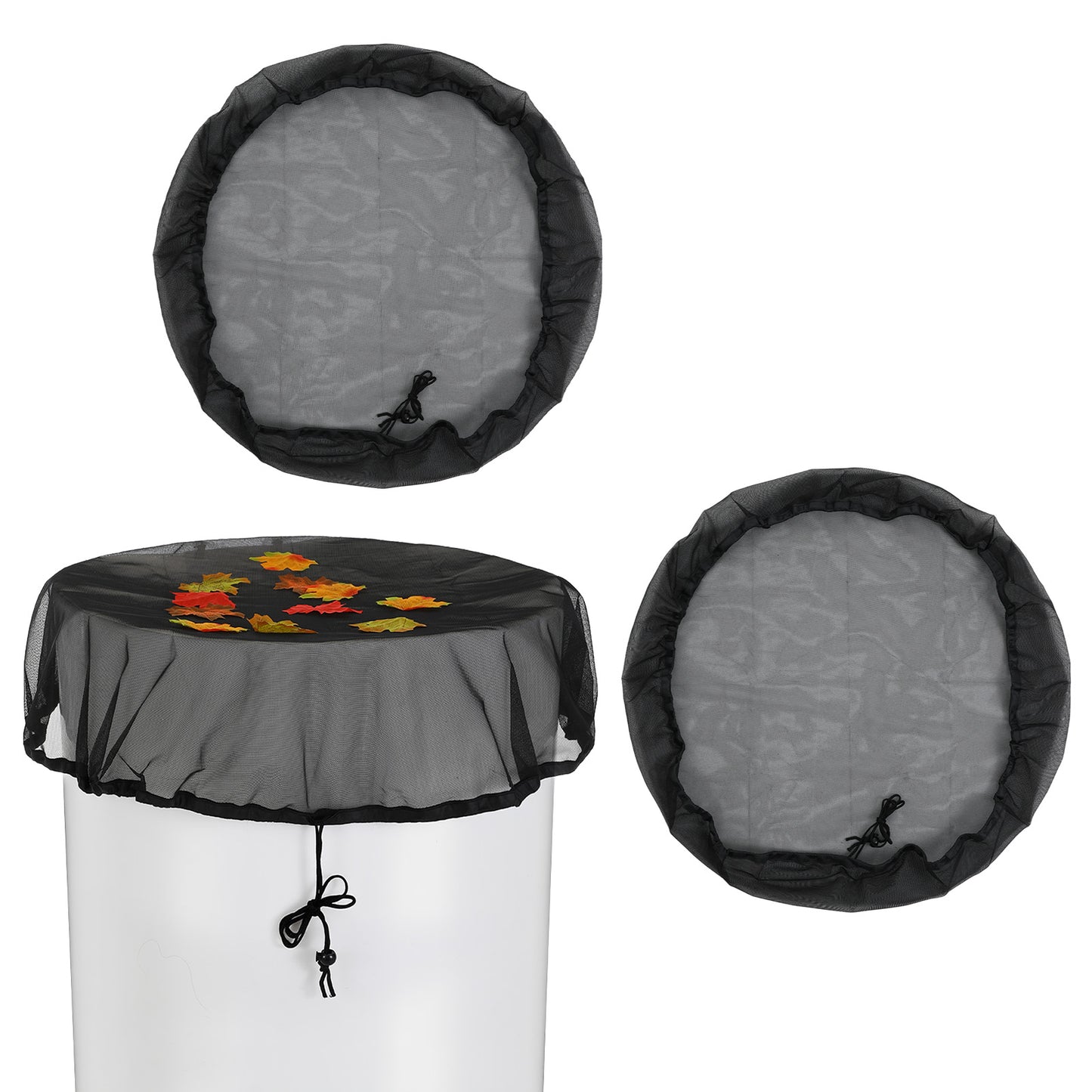37.4 Inch Mesh Cover for Rain Barrel, 2pcs Rain Barrel Cover with Adjustable Drawstring, Water Collection Bucket Net Tank Protector Screen for Outdoor Garden Accessories Preventing Fallen Leaves