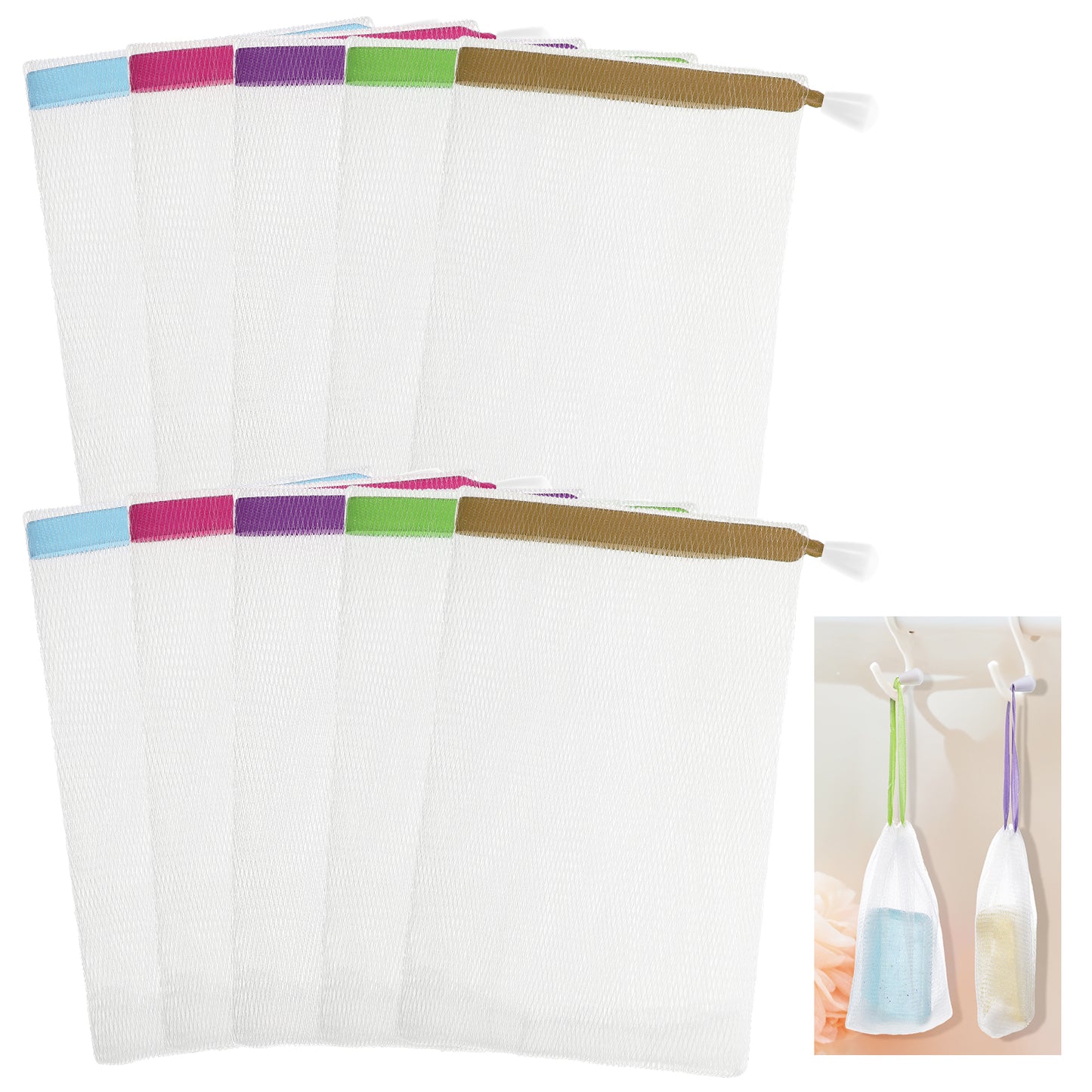 Ymapinc 15 Pcs Bar Soap Scrubber Pouch, Exfoliating Shampoo Bar Savers Bag Loofah Pouch Sleeves with Drawstring for Bath and Shower