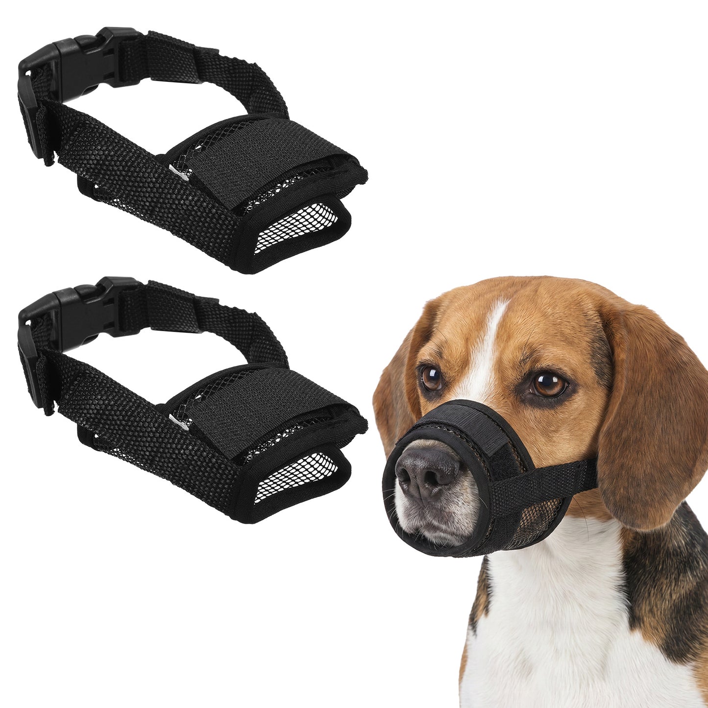 Ouligay 2 PCS Soft Mesh Dog Muzzle for Small Dogs Short Snout Breathable Dog Mouth Guard Puppy Muzzle Dogs Muzzles for Short Snoutbiting Chewing Grooming, Allow Panting Drinking (Black,M)