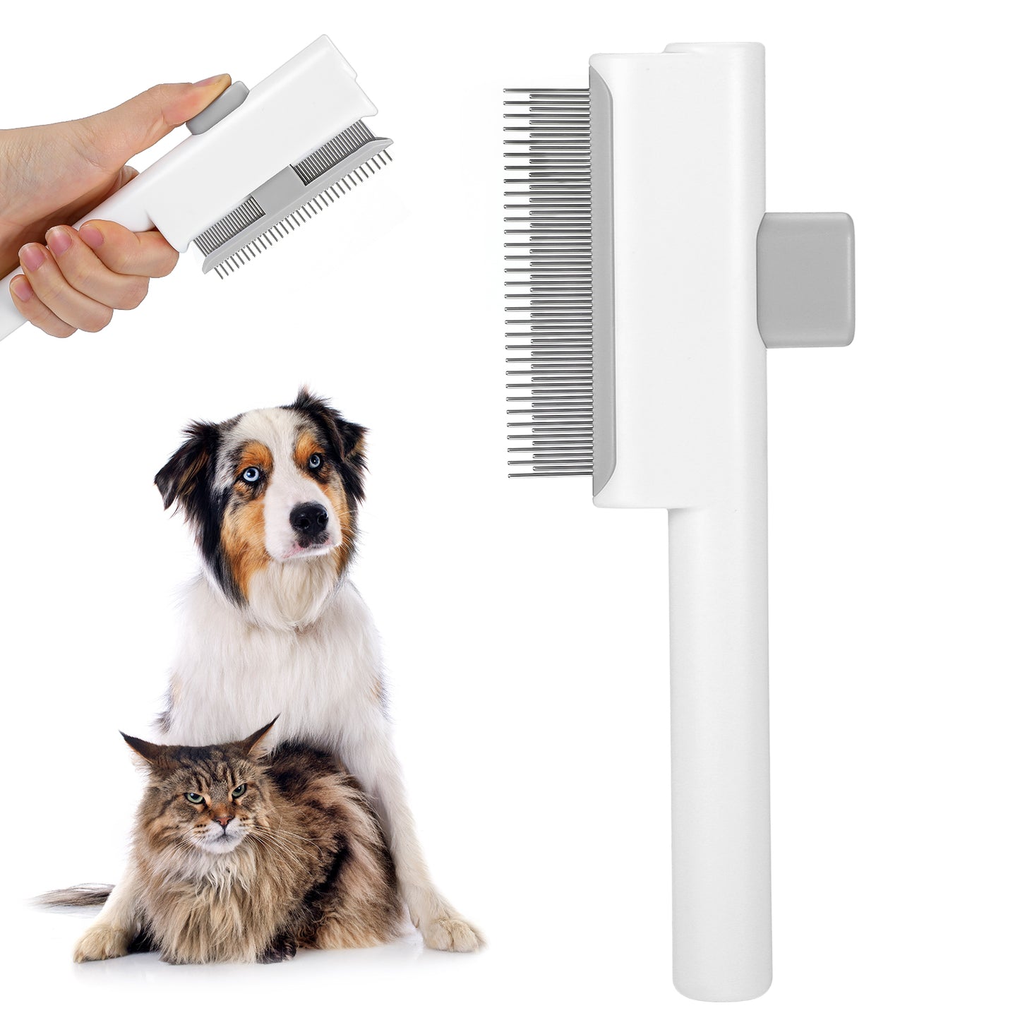 Pet Hair Removal Comb, One-Click Self-Cleaning Grooming Brush Cat and Dog Grooming Brush with Release Button, De-Shedding Tool for Short and Long Hair Pets (Green)