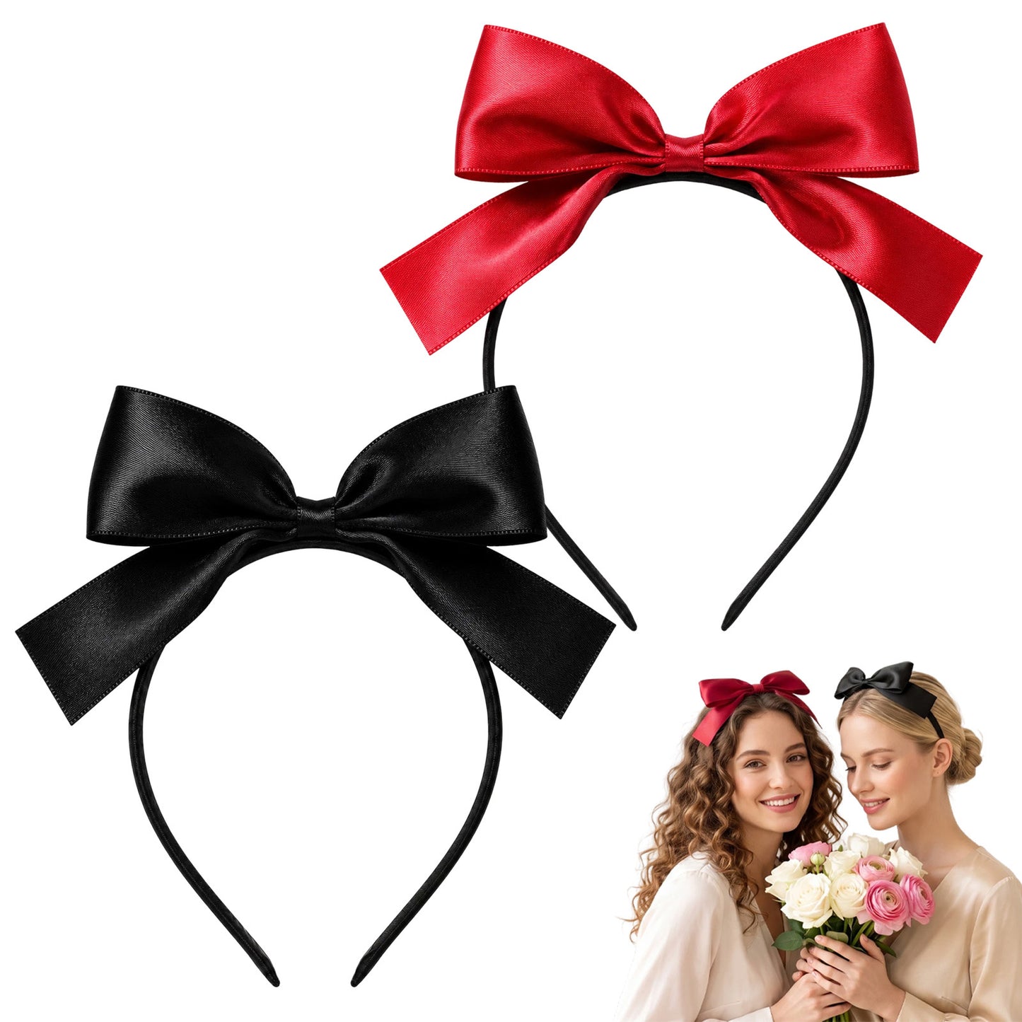 Ymapinc 2 Pack Black Red Headband, Bow Ornament Hair Bands for Women Girls