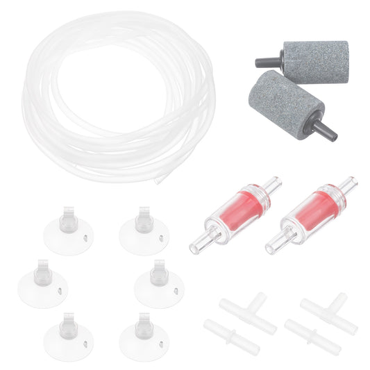 Xinjoduz 15 PCS Air Pump Accessories Set Kit with 13 Ft Aquarium Airline Tubing Standard Air Stone Cylinders Connectors Suction Cups and Check Valves for Fish Tank Aeration Setup (Clear)