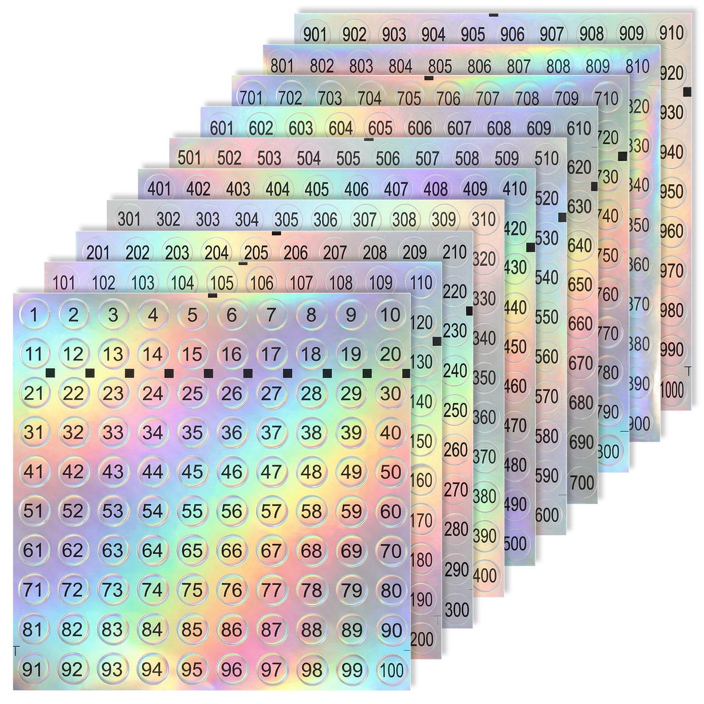 Shimmeroo 20 Sheets Numbered Stickers(Number 1-1000) Waterproof Holographic Numbered Stickers Self Adhesive Round Label for Organizing Nail Polish Bottle Nail Sample Stick Lipstick Storage