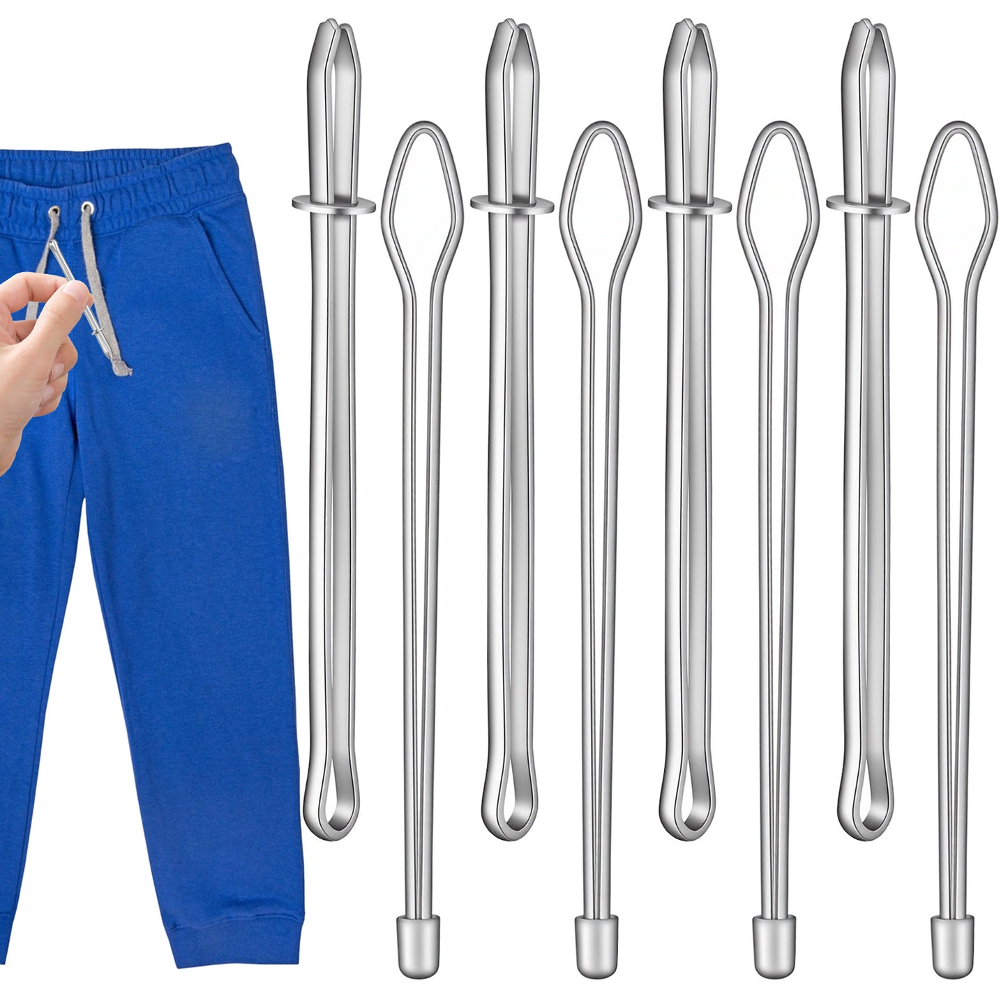 8Pcs Drawstring Threader Tool, DIY Rope Threader Clip, Replacement Easy Insert Bodkin Sewing Tool, Drawstring Puller Tool Supplies Accessories Set with Tweezer Sewing for Hoodie String Replacement