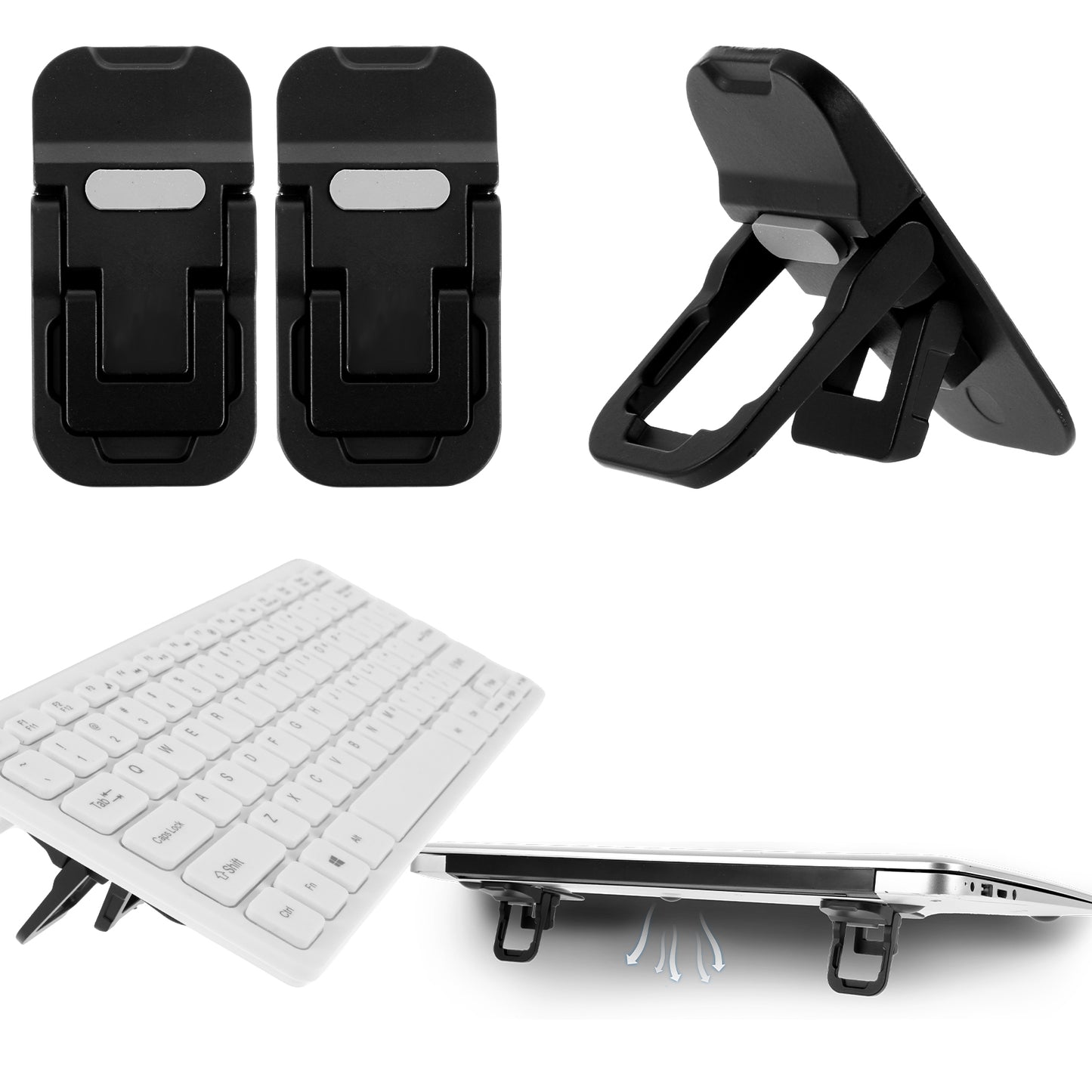 2 Pcs Keyboard Tilt Stand for Desktop Mini Laptop Stand for Desk Portable Computer Tablet Riser Tray Adjustable Soporte Para Laptop Holder with 2 Angle Settings and Self-Adhesive Foldable Feet, Black