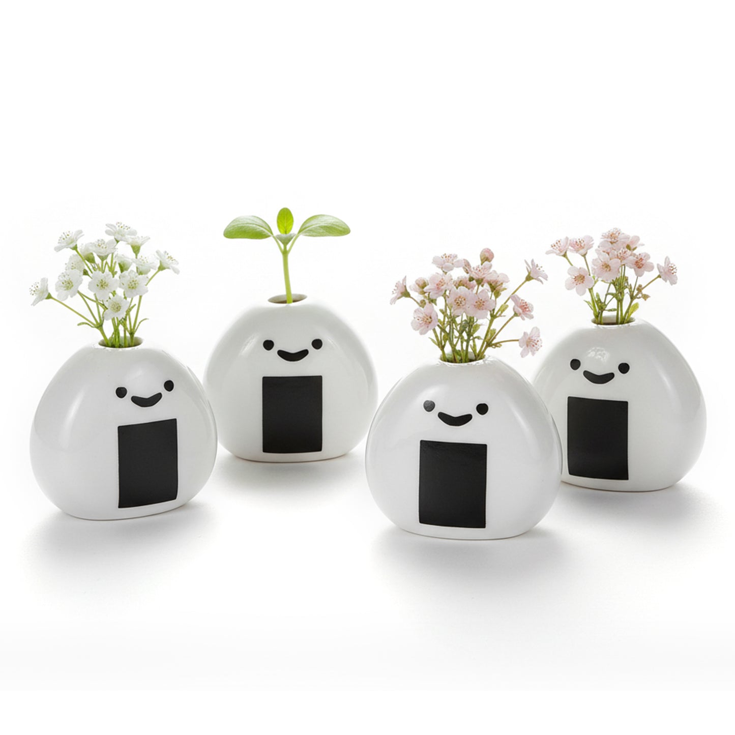 Ymapinc 4 Pcs Mini Flower Vase for Dry Flowers, Japanese Rice Ball Decor Kawaii Ceramic Vase, Unique Gift for Dry Froal Pampas Grass Daisy, Japanese Home Bedroom Bathroom Decor