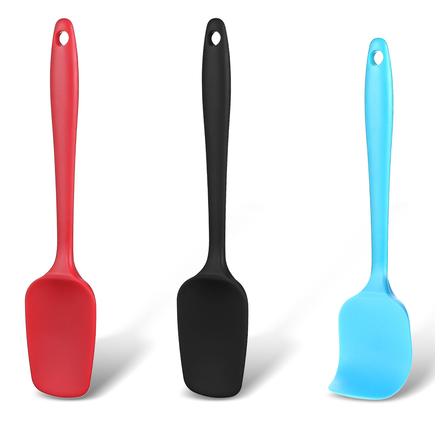 Nogeqi 3 PCS Mini Silicone Jar Spatula, Seamless Design Rubber Scraper with Long Handle, Non-Stick Heat Resistant Small Spatulas for Kitchen Use, 40ºf to 446ºf (3 Color)