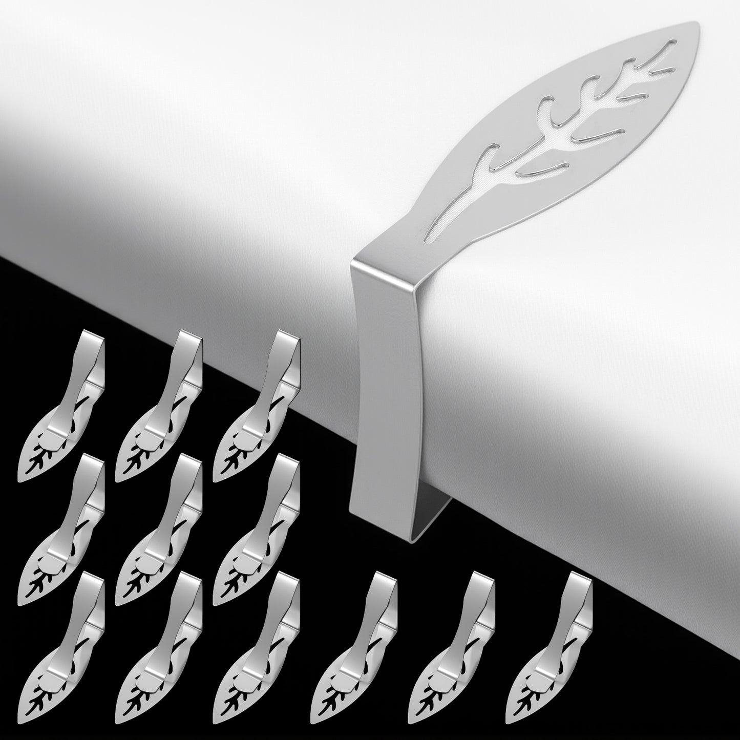 Nogeqi 12 Pack Table Cloth Clips, Leaf Shape Picnic Tablecloth Clips for Outdoor Tables Thick, Heavy Duty Stainless Steel Table Clip for Tables Cloth Outdoor Party Wedding Home Accessories(Silver)