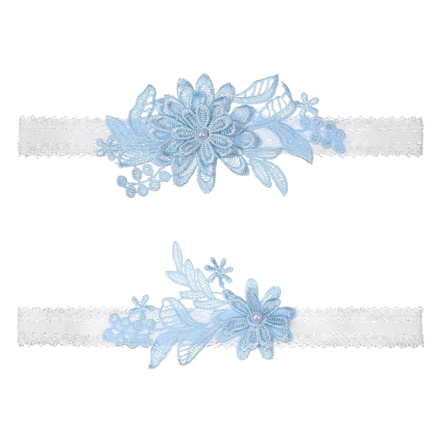 Nogeqi 2pcs Blue Garters for Bride, Wedding Garter for Bride, Flower Lace Garter for Bride, Pearl Leg Garter for Women Wedding Accessories