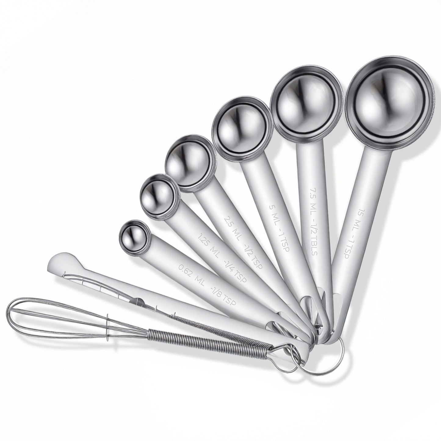 8 Pcs Stainless Steel Measuring Spoons Set, Metal Measure Spoons, Table Spoon Measuring Spoon for Coffee, Teaspoon Scoop, Includes 1/8, 1/4, 1/2, 1 TSP, 1/2 Tbsp, 1 Tbsp, Food Grade