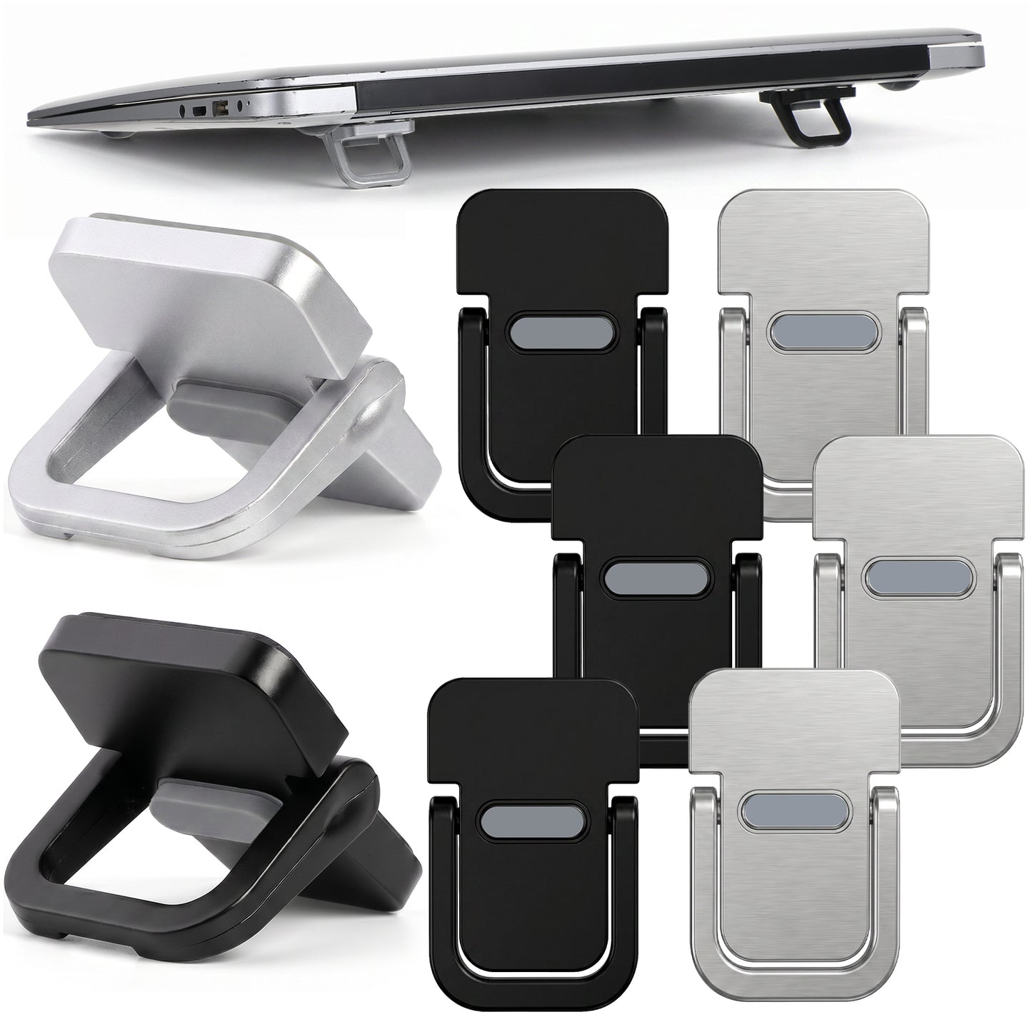 Bremorou 8 Piece Portable Keyboard Riser Self-Adhesive Invisible Laptop Feet Dual Tilt Angle Adjustable Computer Keyboard Lift Mini Foldable Laptop Stand Riser Lift for Desk Ergonomic Black Silver