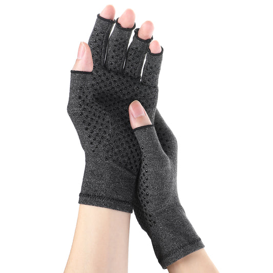 Ymapinc 1Pair Fingerless Compression Gloves for Women Men, Arthritis Gloves, No-Slip Care Gloves for Carpal Tunnel Relief, One-handed Phone call Typing Writing(Gray, Cotton Polyester Spandex)