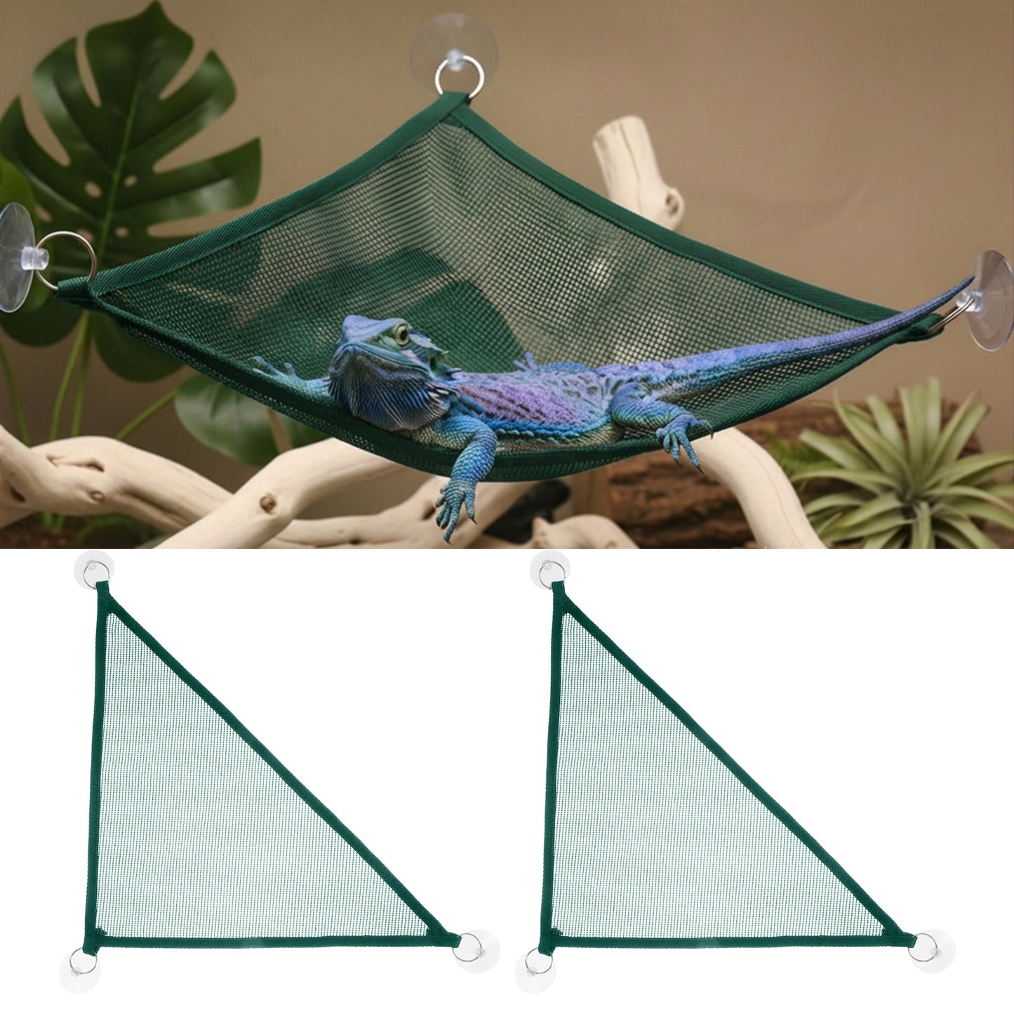 Shimmeroo 2PCS Bearded Dragon Hammock - Large Breathable Mesh Reptile Hammock Lizard Tank Accessories Triangle Geckos Hammocks for Bearded Dragons Snakes Axolotls(Green)