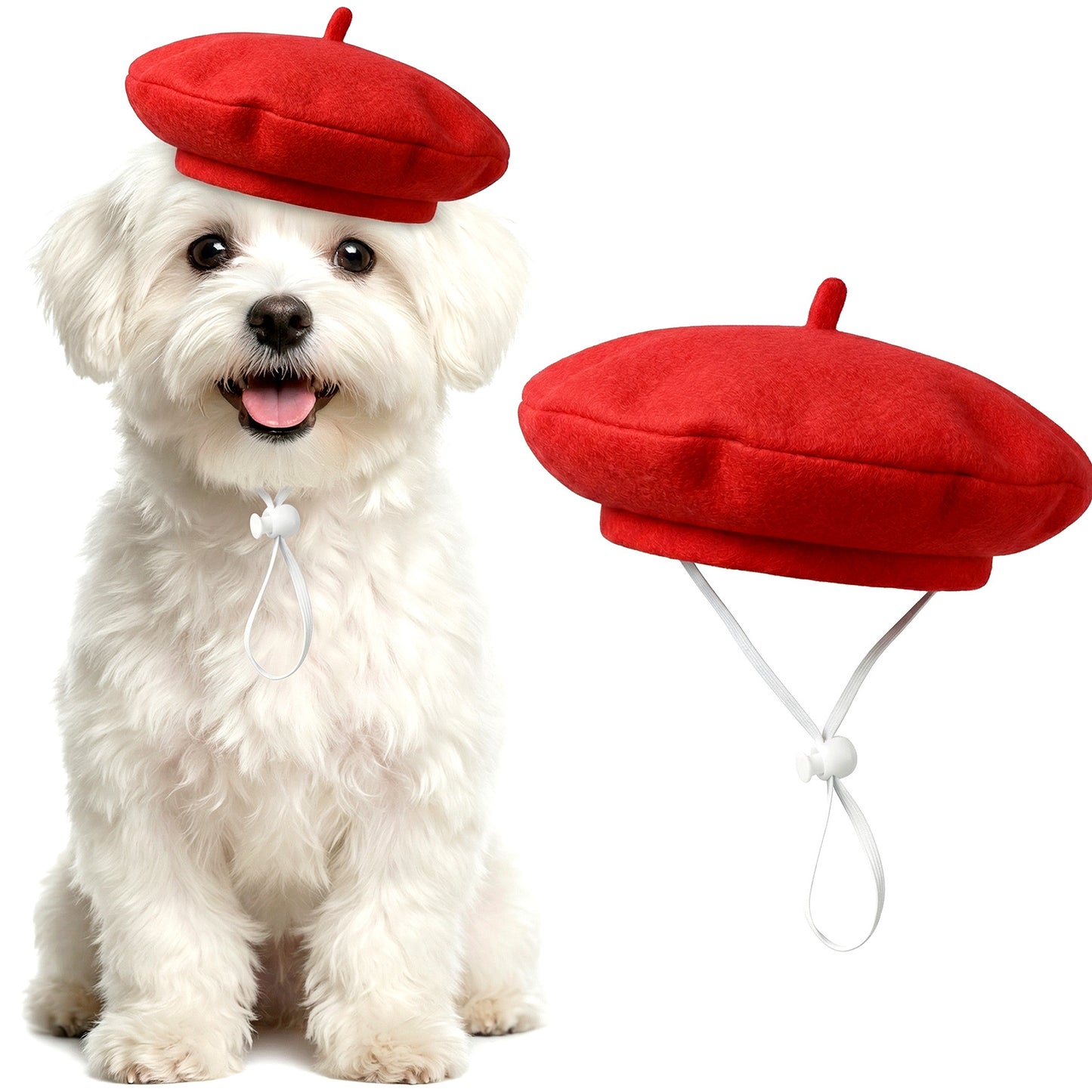 1 Pcs Dog Beret for Small Dogs, Cute Felt Dog Hats for Small Dogs & Cat Beret, Polyester Red Puppy Photo Prop Hat (6.7 X 6.1 In, 3.9 In Opening)
