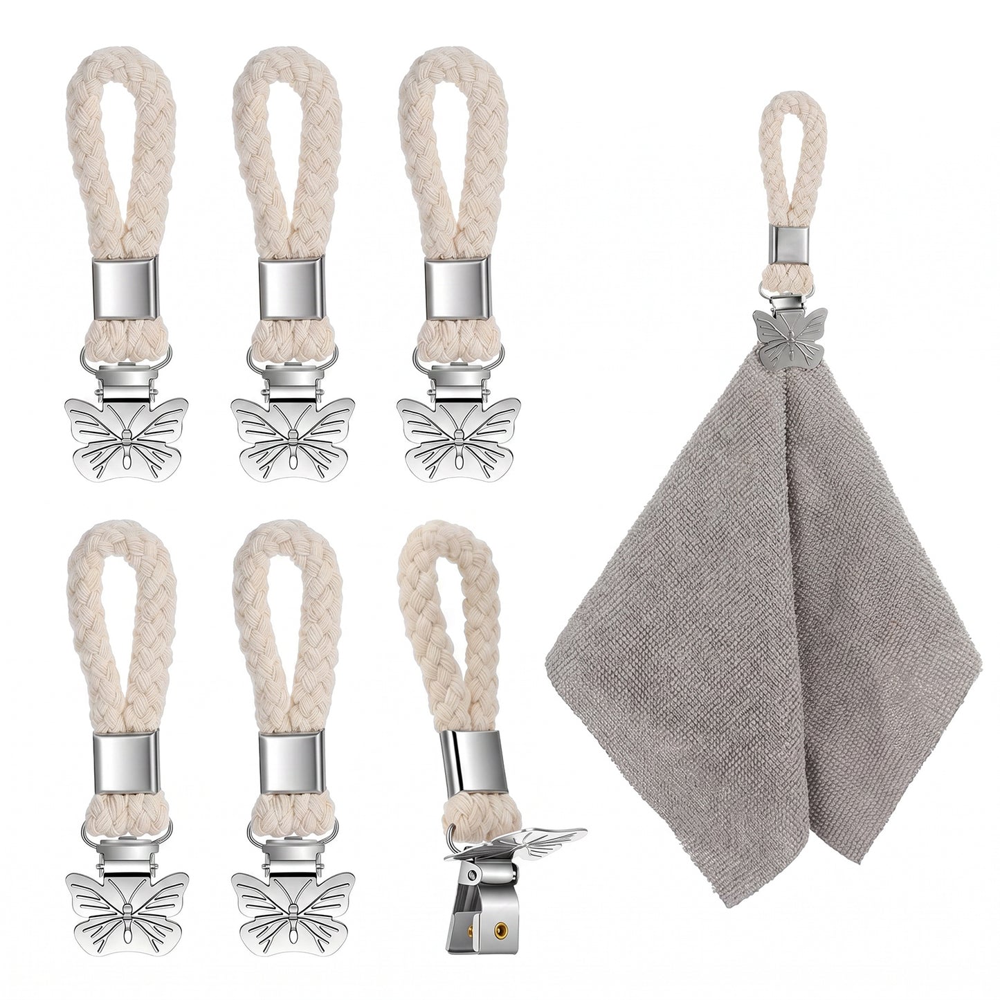 6Pcs Kitchen Towel Clips, Bath Towels with Hanging Loop, Kitchen Towel Hanger, Hand Towels with Hanging Loops
