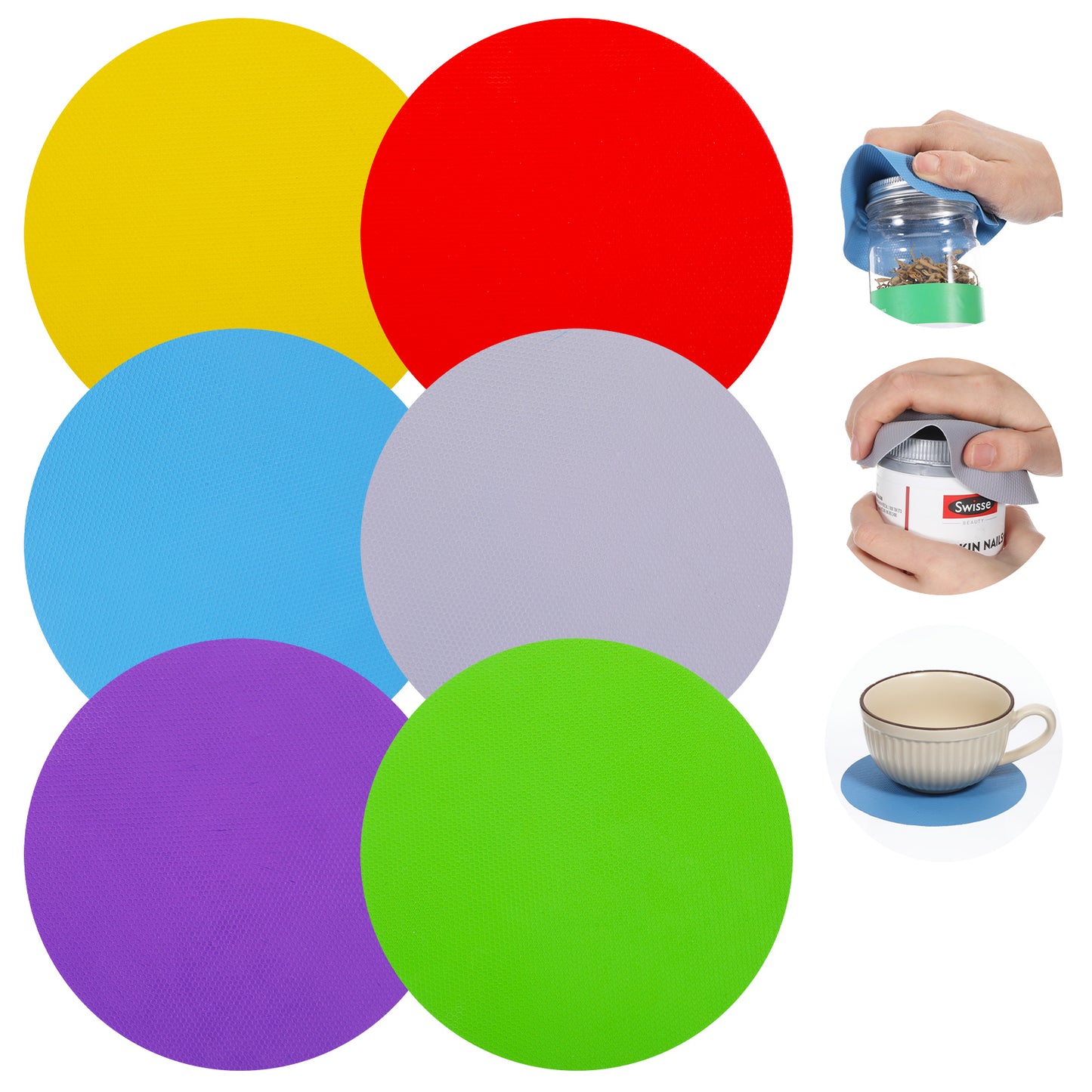 6 PCS Rubber Jar Opener Grippers Jar Opener Gripper Pad, Heat-Insulated Non-Slip Gripper Pads with Bottle Opener, Multifunctional Tool for Arthritic Hands and Easy Kitchen Use (Circle, 6Color)